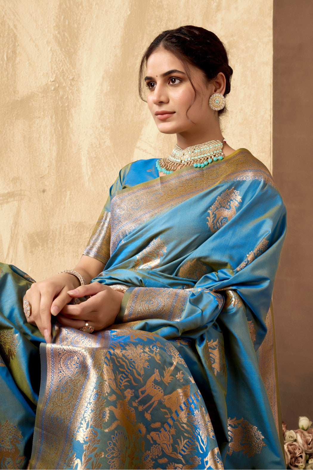 MySilkLove Pigment Blue Woven Banarasi Soft Silk Saree