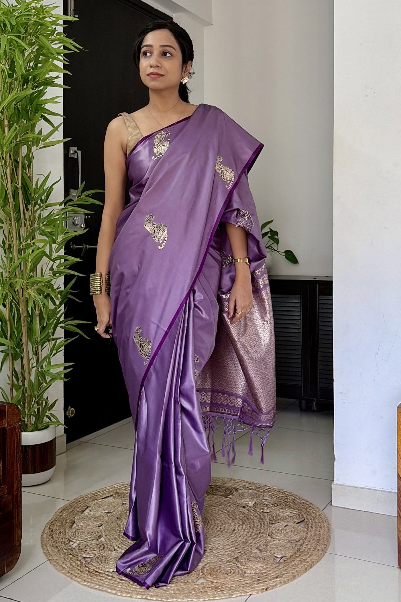 Buy MySilkLove Wisteria Purple Handloom Satin Soft Silk Saree Online