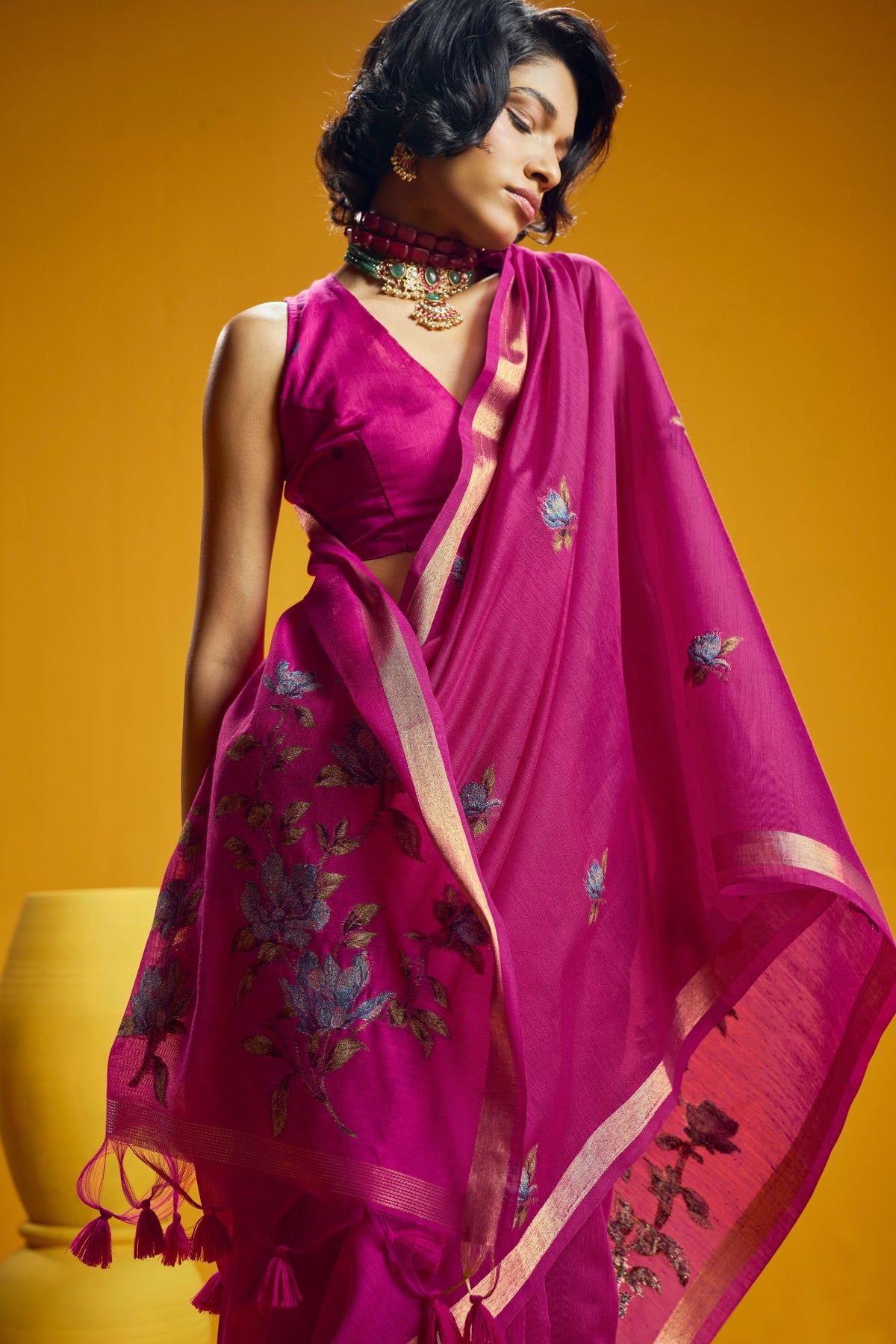 Buy MySilkLove Cupid Pink Handloom Muga Cotton Saree Online