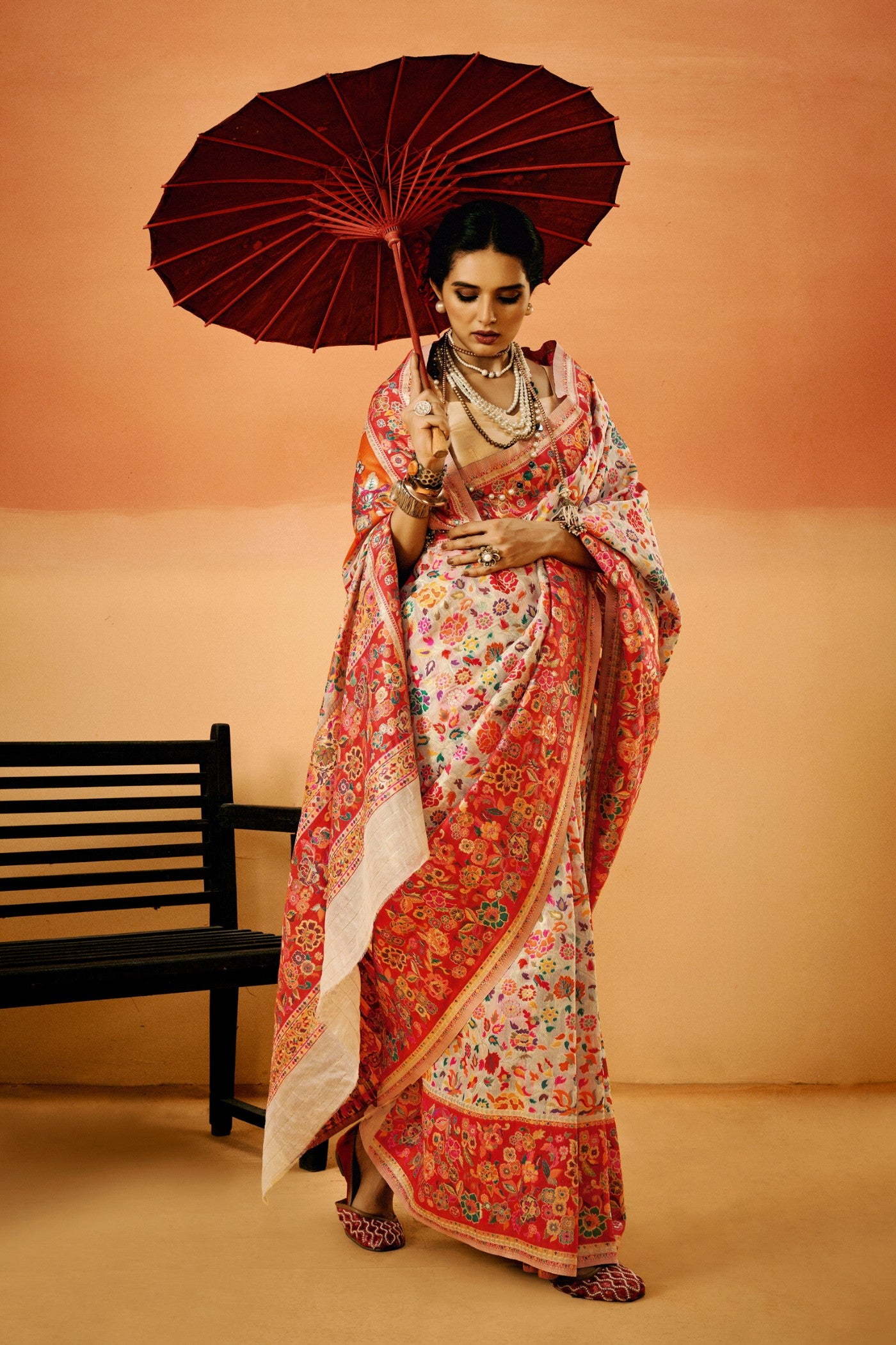 Buy MySilkLove Pastel Cream Kashmiri Handloom Jamewar Saree Online