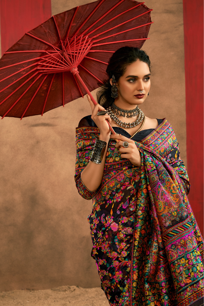 MySilkLove Blackberry Kashmiri Handloom Jamewar Saree
