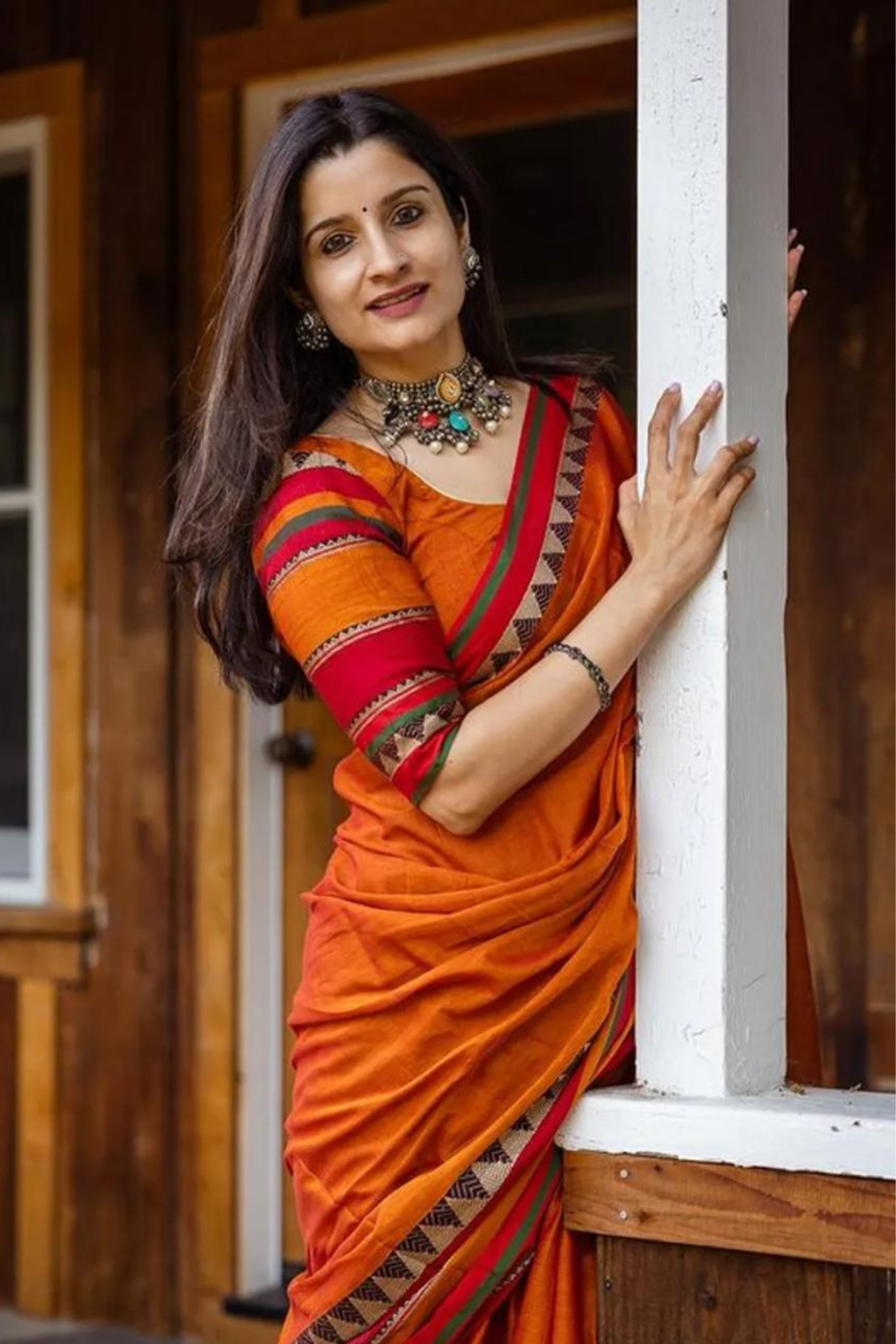 Buy MySilkLove Light Flamingo Orange Shantipuri Bengal Cotton Saree Online