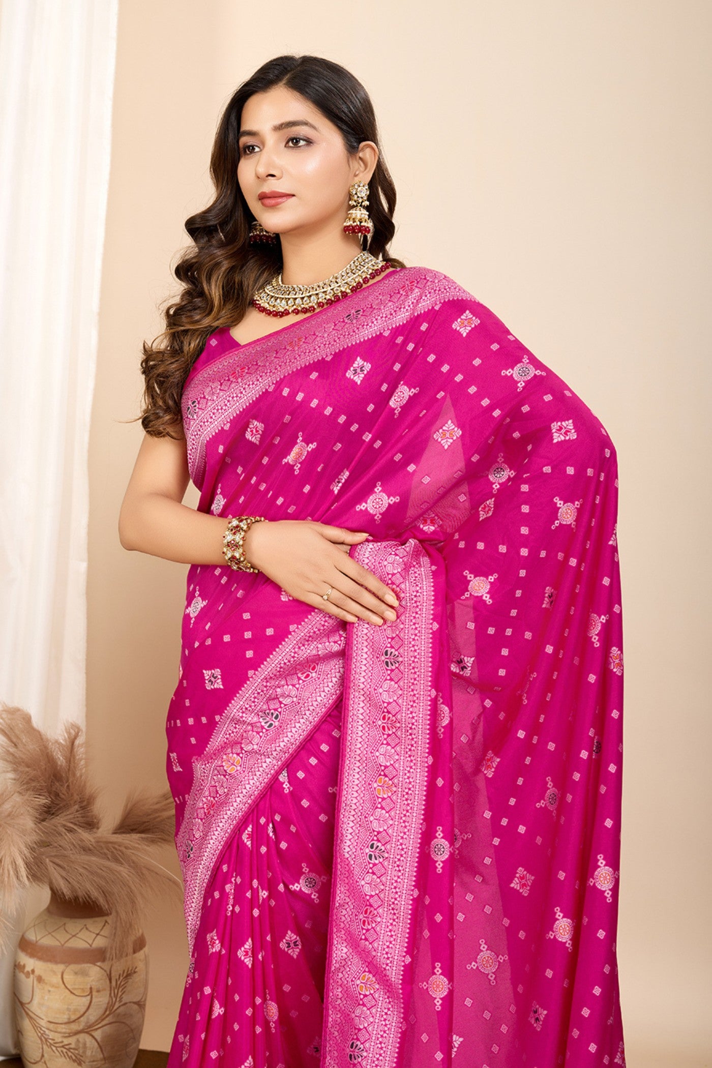 Buy MySilkLove Dark Pink Woven Banarasi Saree Online