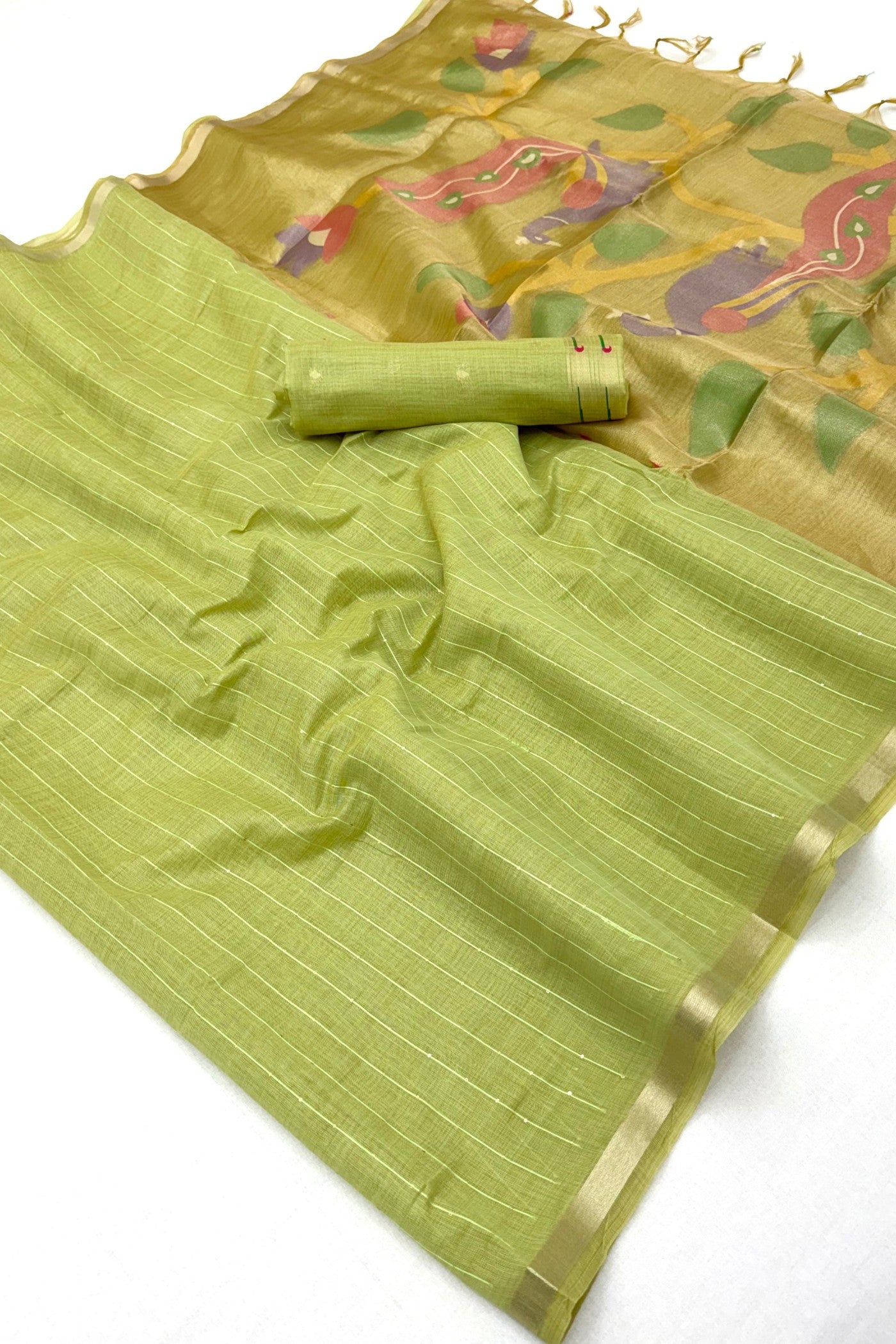 Buy MySilkLove Froly Pink Jamdani Cotton Tissue Paithani Saree Online