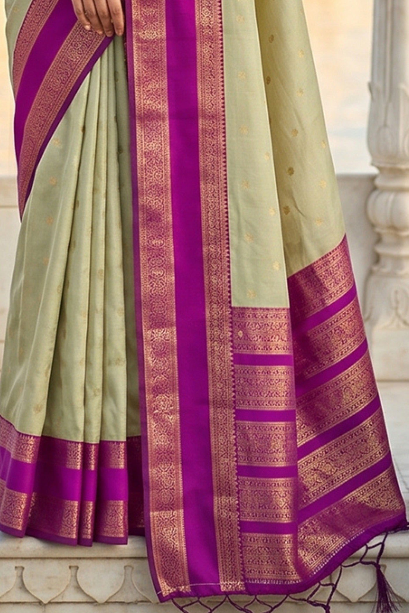 Buy MySilkLove Olive Green and Purple Woven Banarasi Saree Online