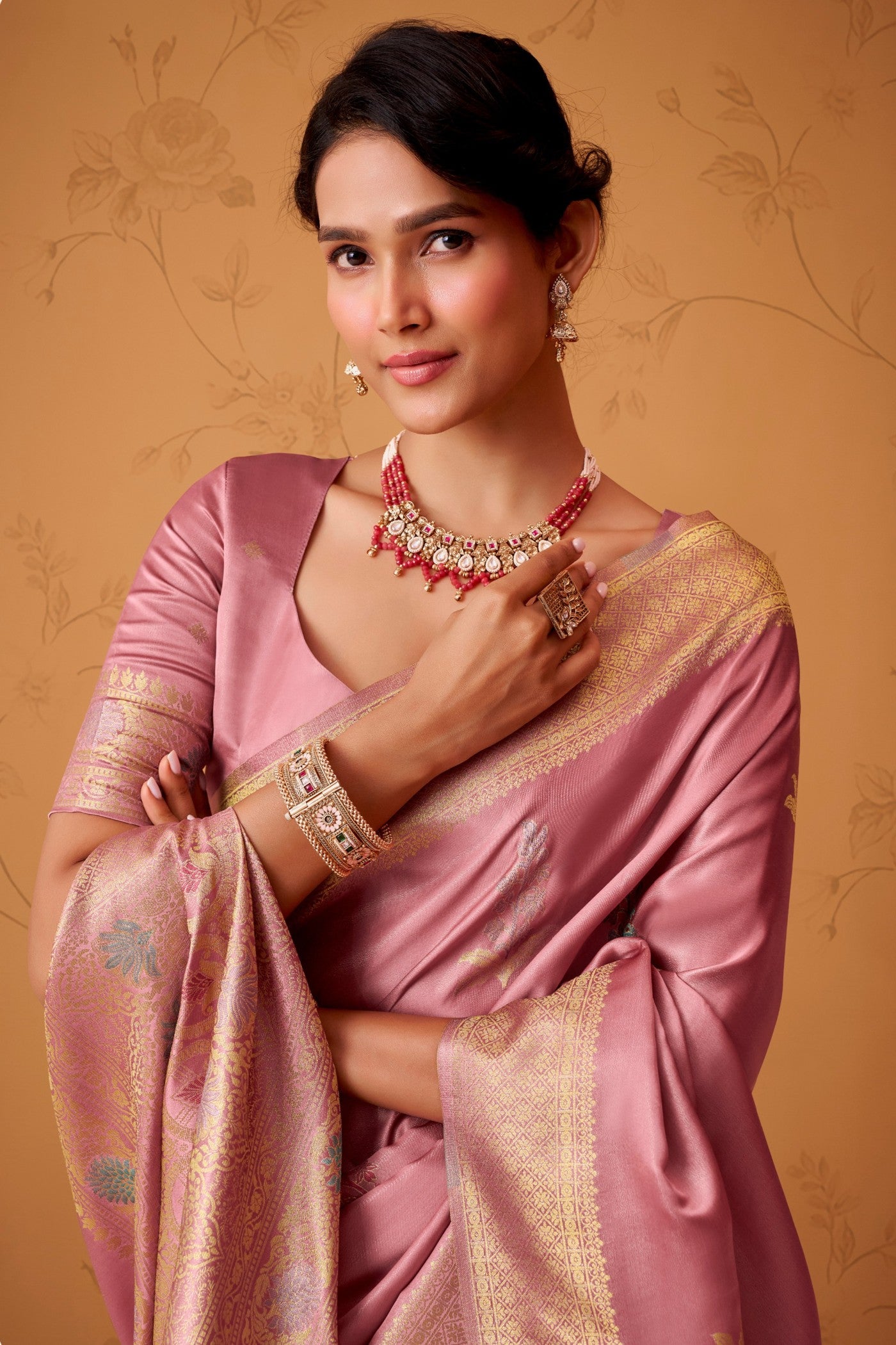 Buy MySilkLove Pizzazz Pink Handloom Satin Silk Saree Online