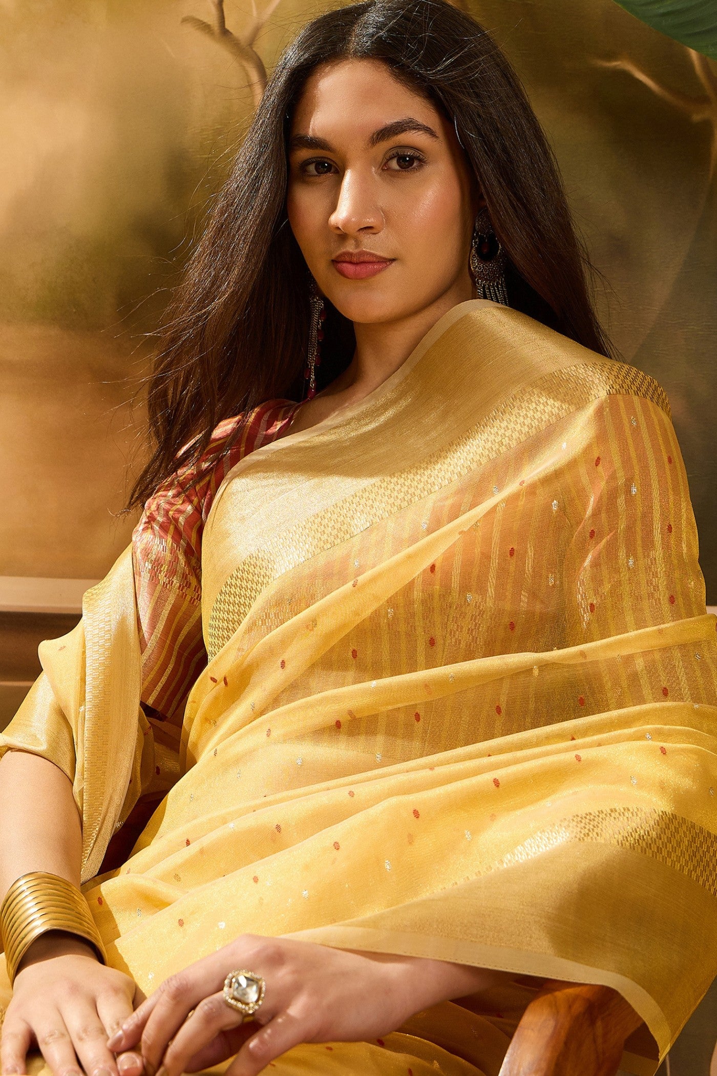 Buy MySilkLove Munsell Yellow Woven Organza Saree Online