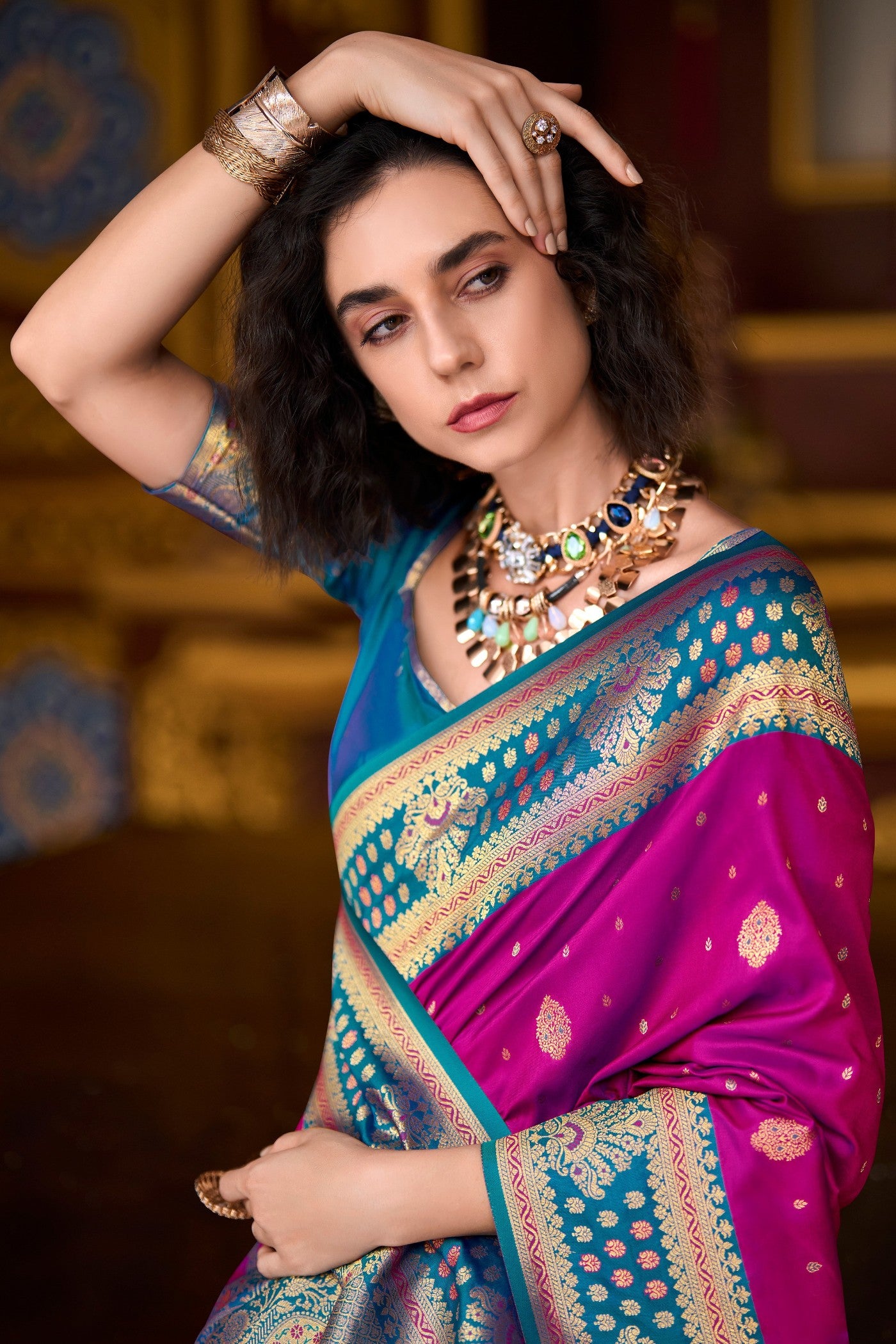 Buy MySilkLove Magenta Pink Woven Banarasi Saree Online