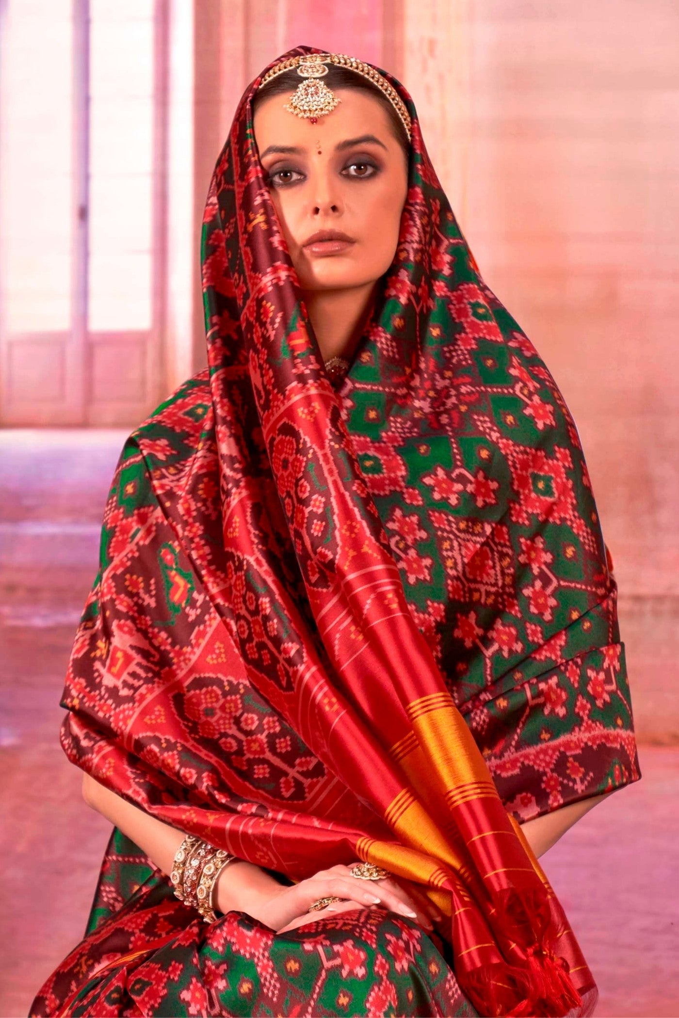 MySilkLove Myrtle Green Printed Patola Saree