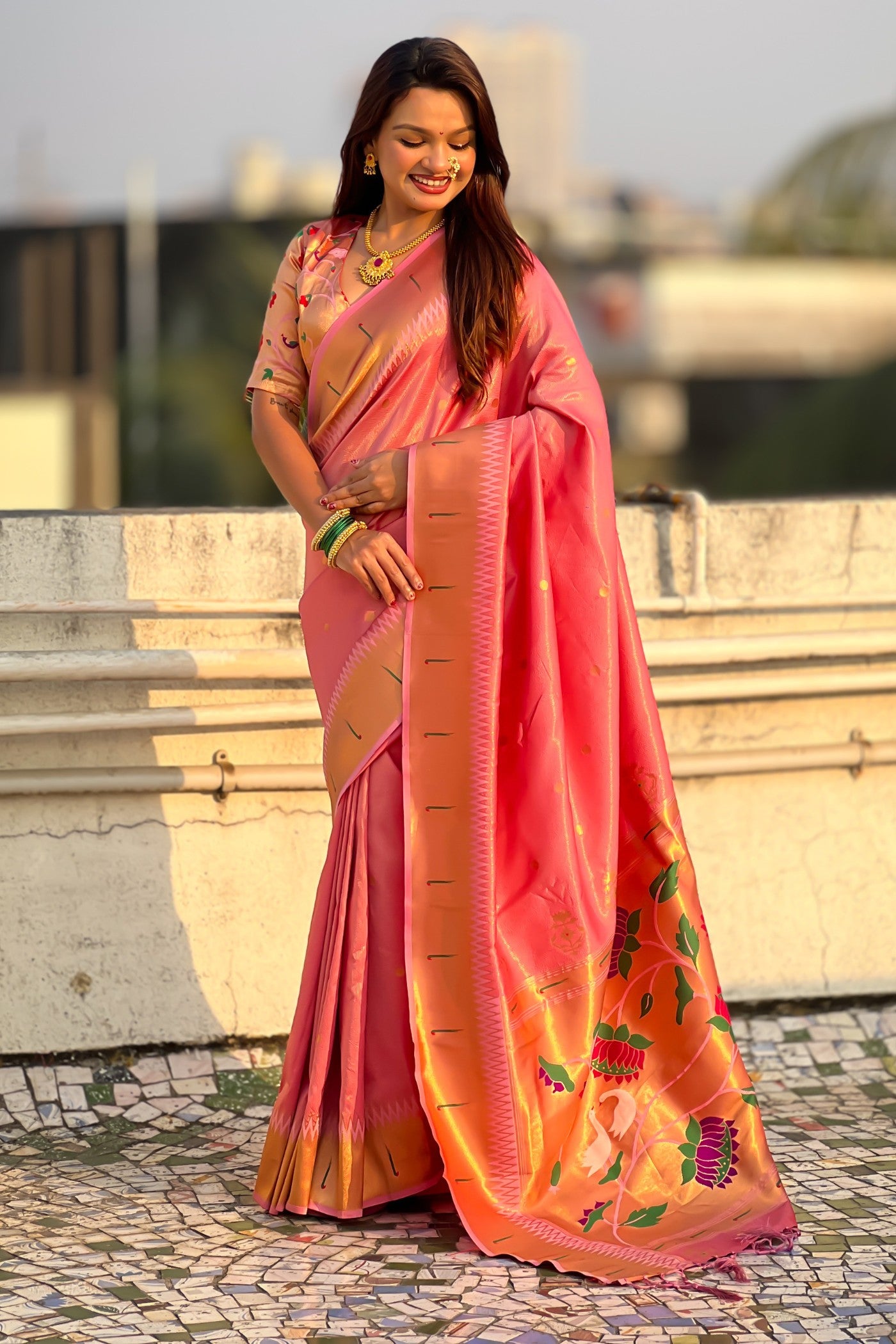 Buy MySilkLove Cameo Pink Woven Tissue Paithani Saree Online