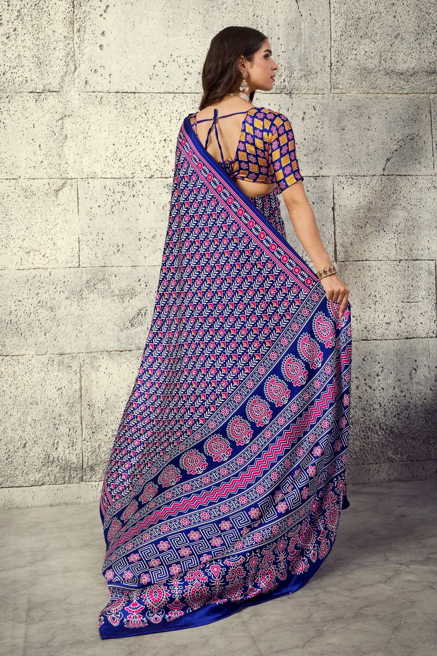 Buy MySilkLove Insolent Purple Modal Ajrakh Satin Printed Silk Saree Online