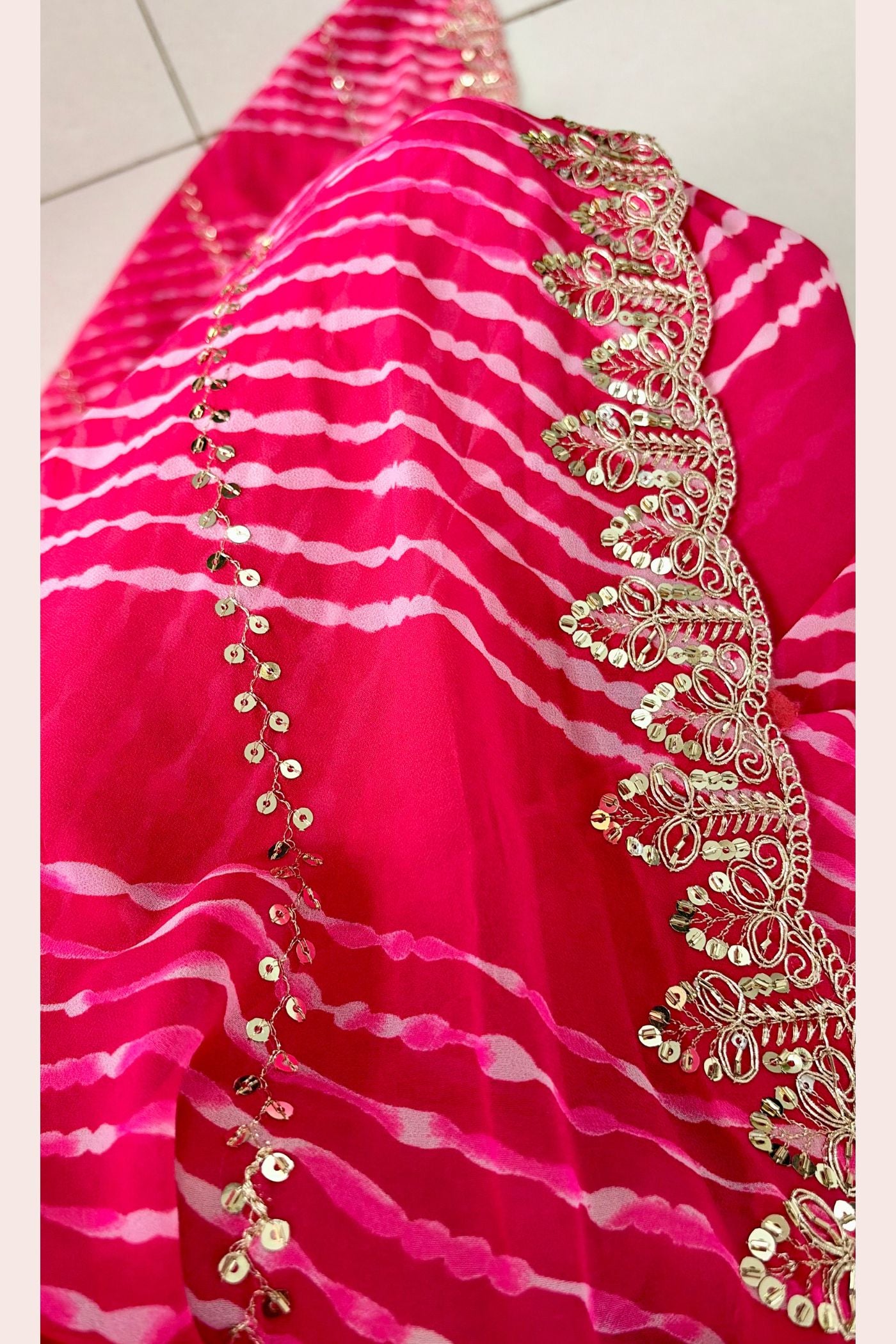 Buy MySilkLove Ruby Pink Designer Bandhani Saree with Designer Handwork Blouse Online