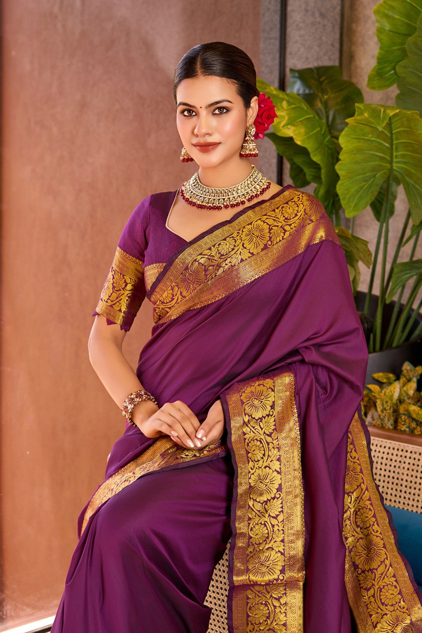 Buy MySilkLove Jacarta Purple Woven Banarasi Saree Online