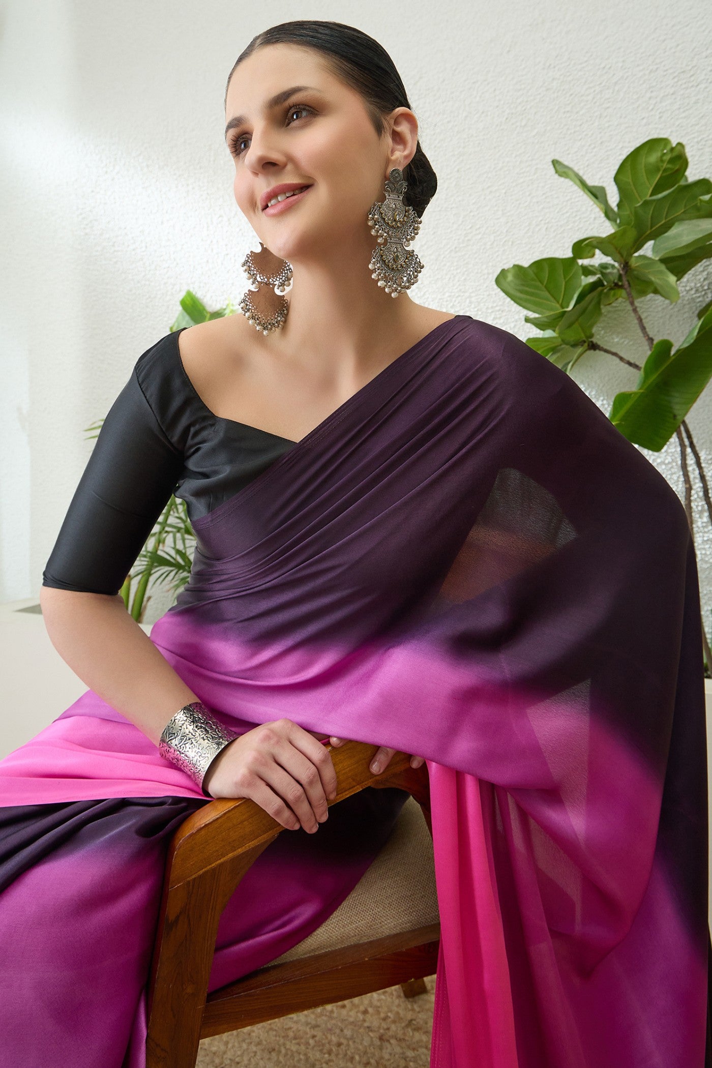 MySilkLove Fairy Pink and Black Satin Georgette Silk Saree