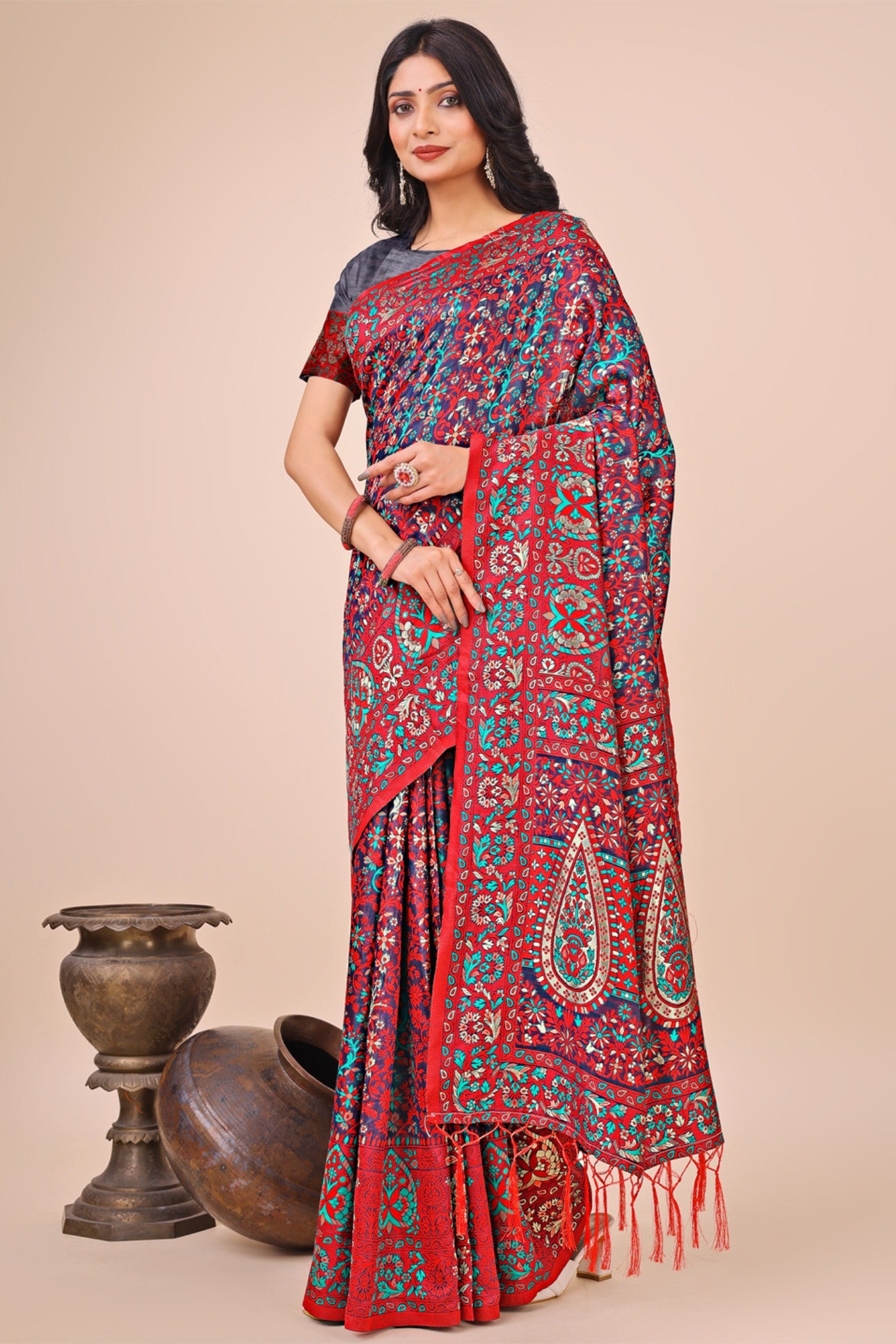 Buy MySilkLove Cornell Pink Woven Pashmina Saree Online