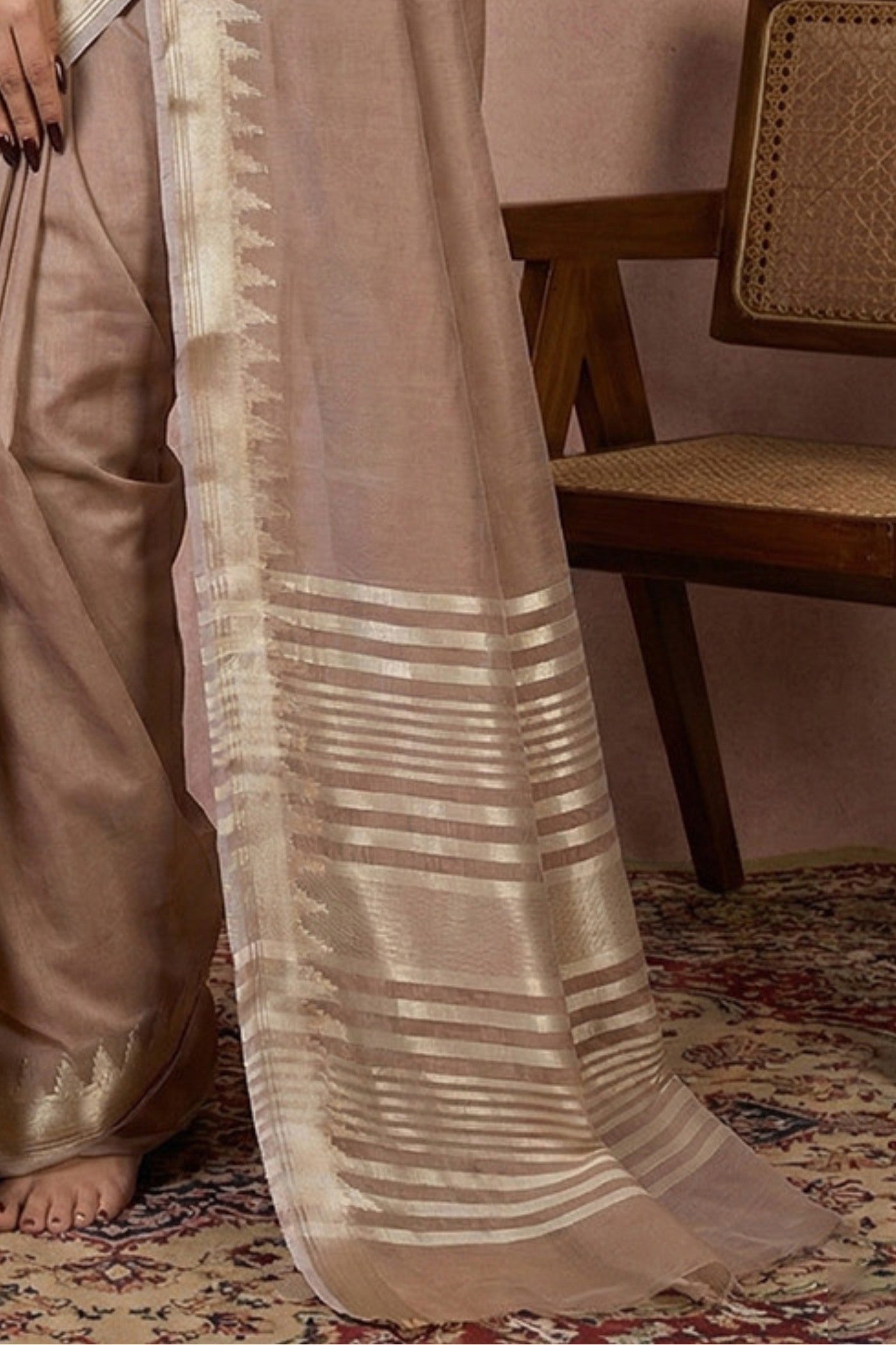 Buy MySilkLove Walnut Brown Woven Banarasi Soft Silk Saree Online