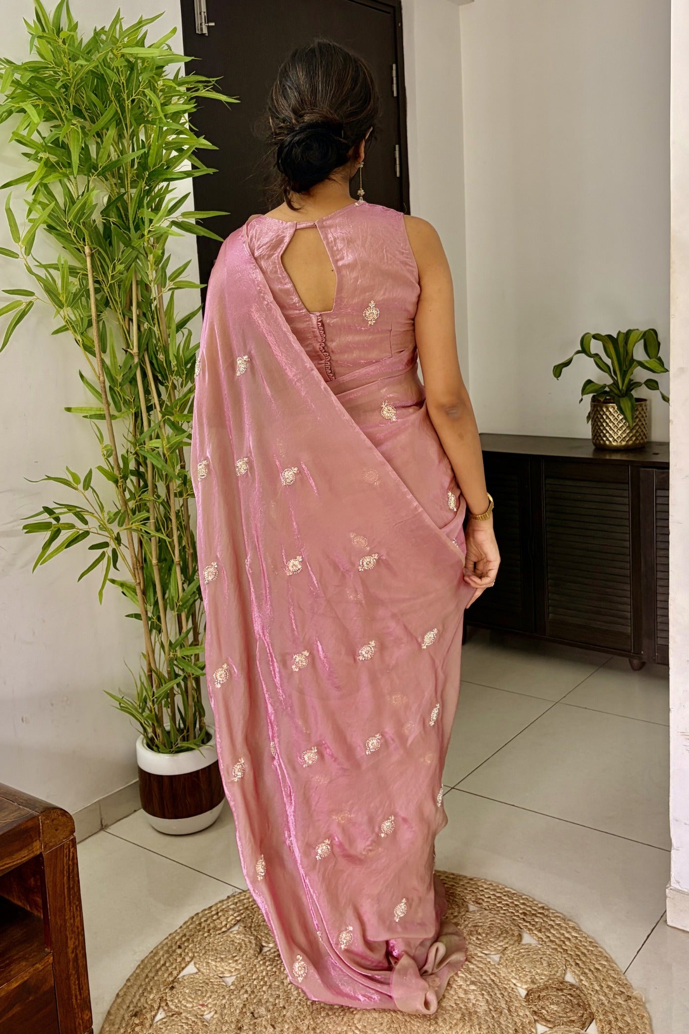 Buy MySilkLove Rose Pink Embroidered Partywear Saree Online