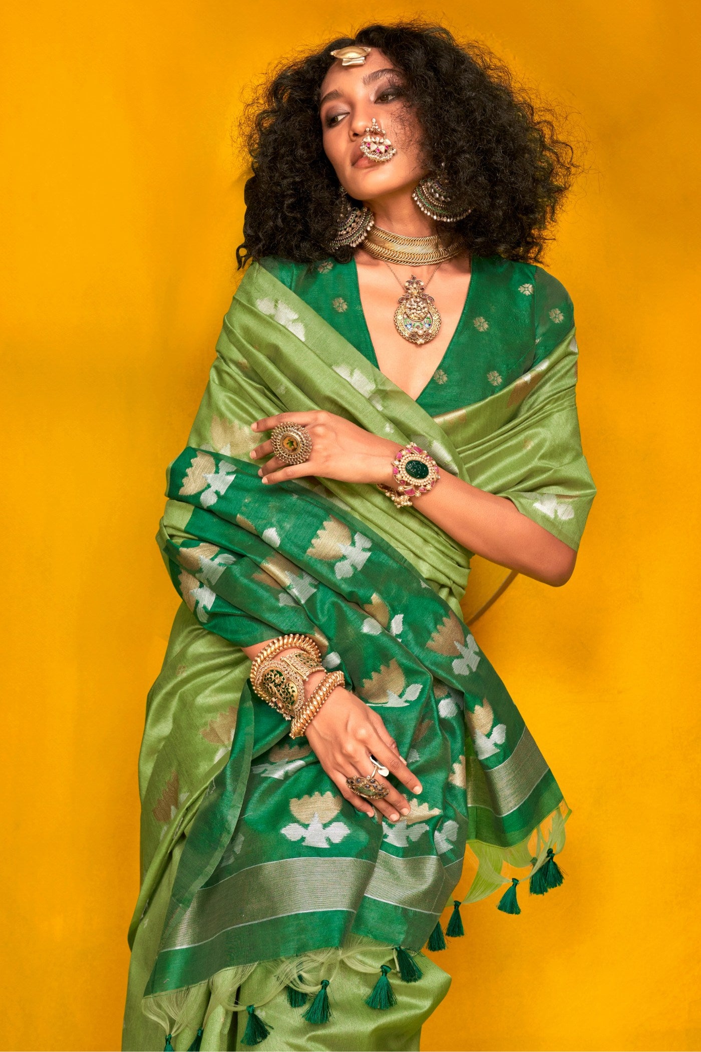 Buy MySilkLove Tree Green Tussar Handloom Silk Saree Online