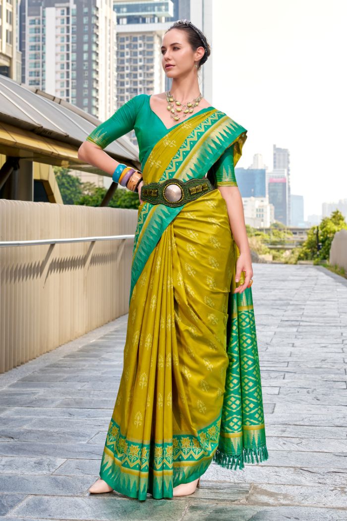 Buy MySilkLove Wild Willow Green Woven Banarasi Saree Online