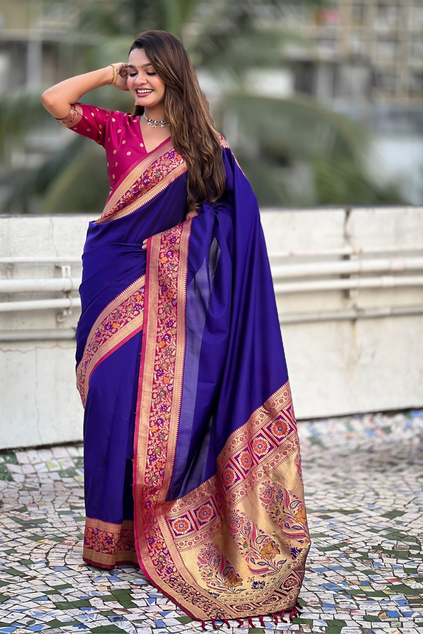Buy MySilkLove Zodiac Blue Zari Woven Paithani Saree Online