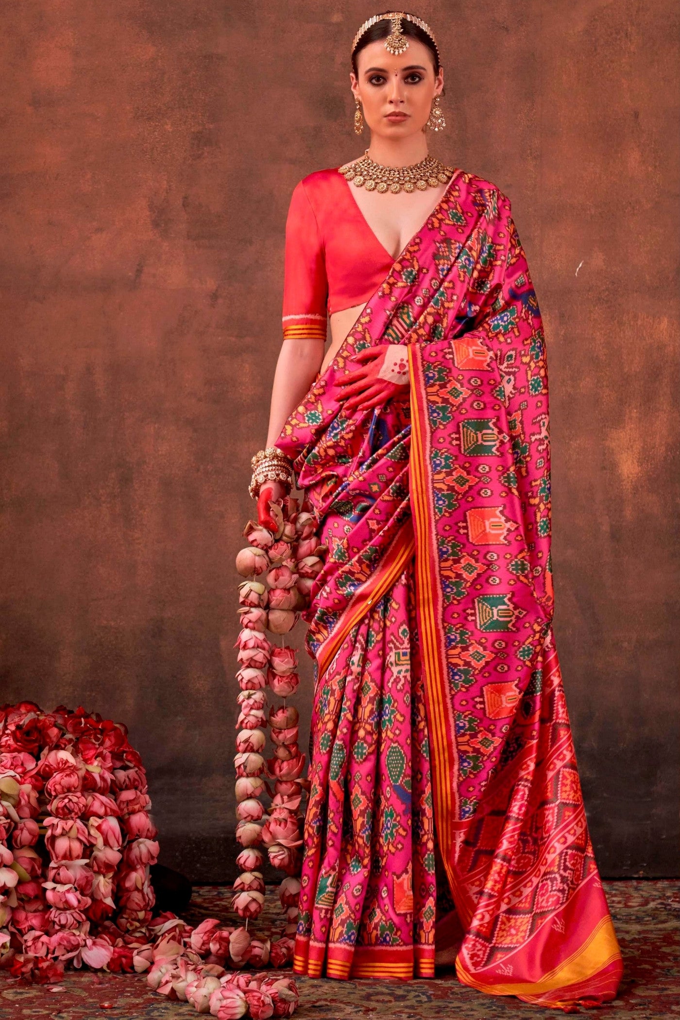 Buy MySilkLove Spanish Pink Printed Patola Saree Online