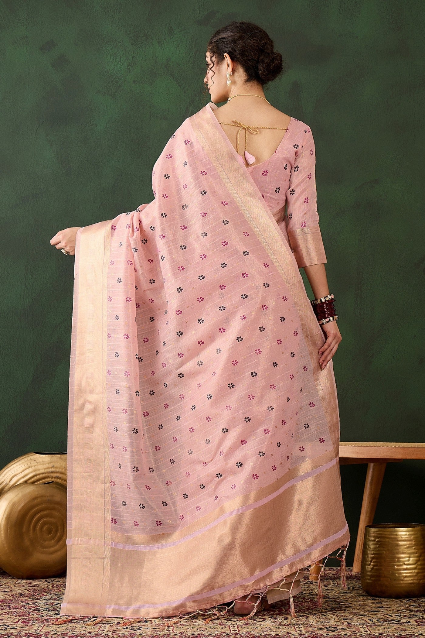 Buy MySilkLove Cupid Pink Woven Organza Saree Online