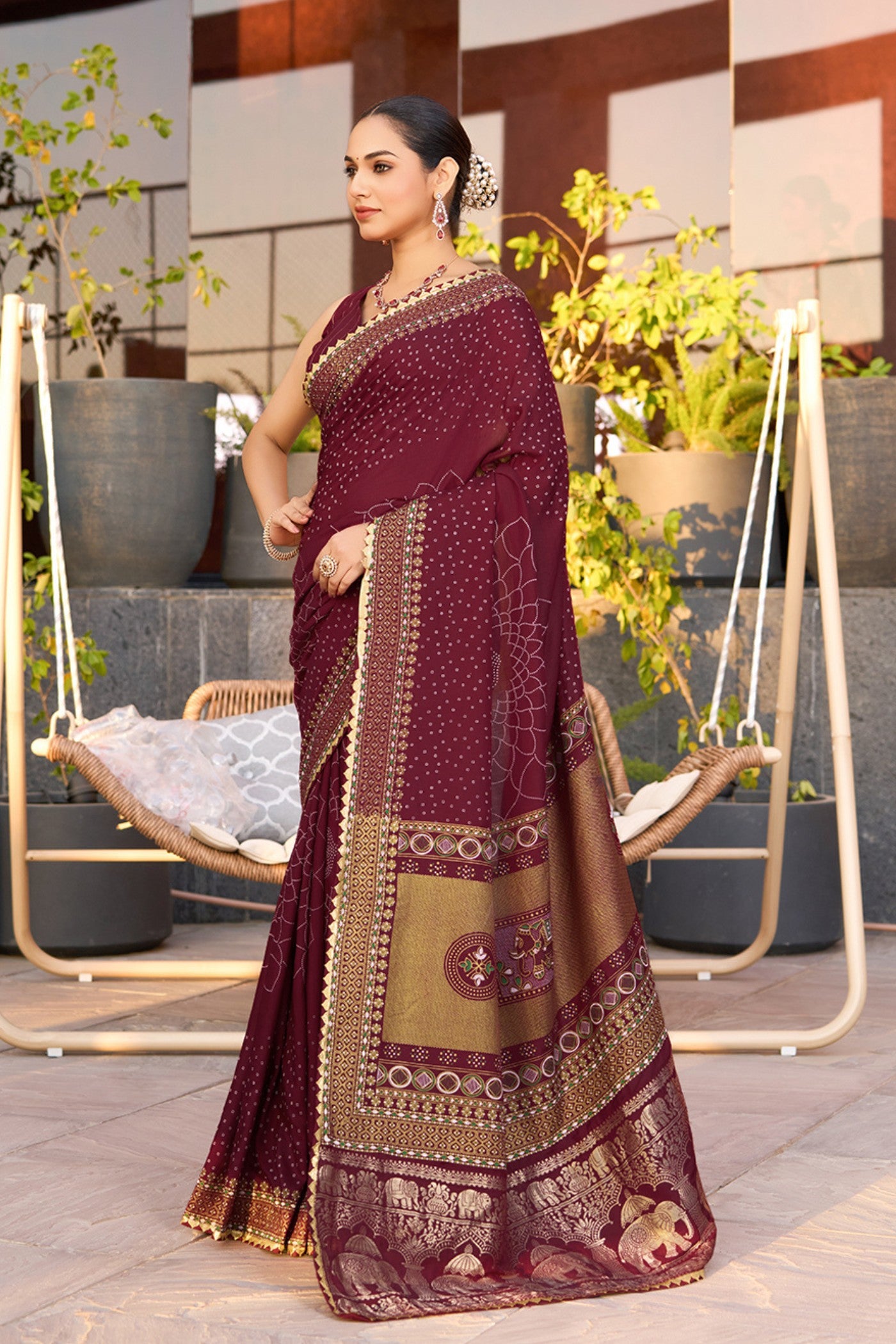 Buy MySilkLove Cearmine Maroon Printed Cotton Saree Online