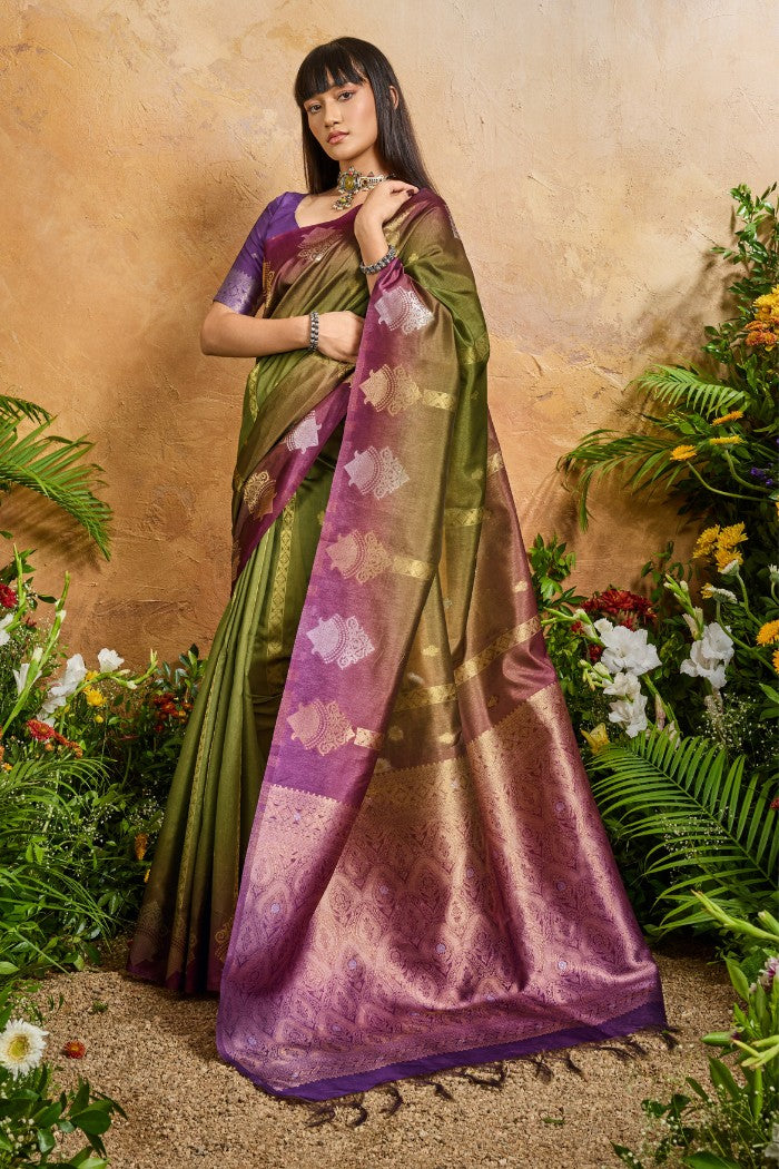 Buy MySilkLove Auxor Green Banarasi Handloom Saree Online