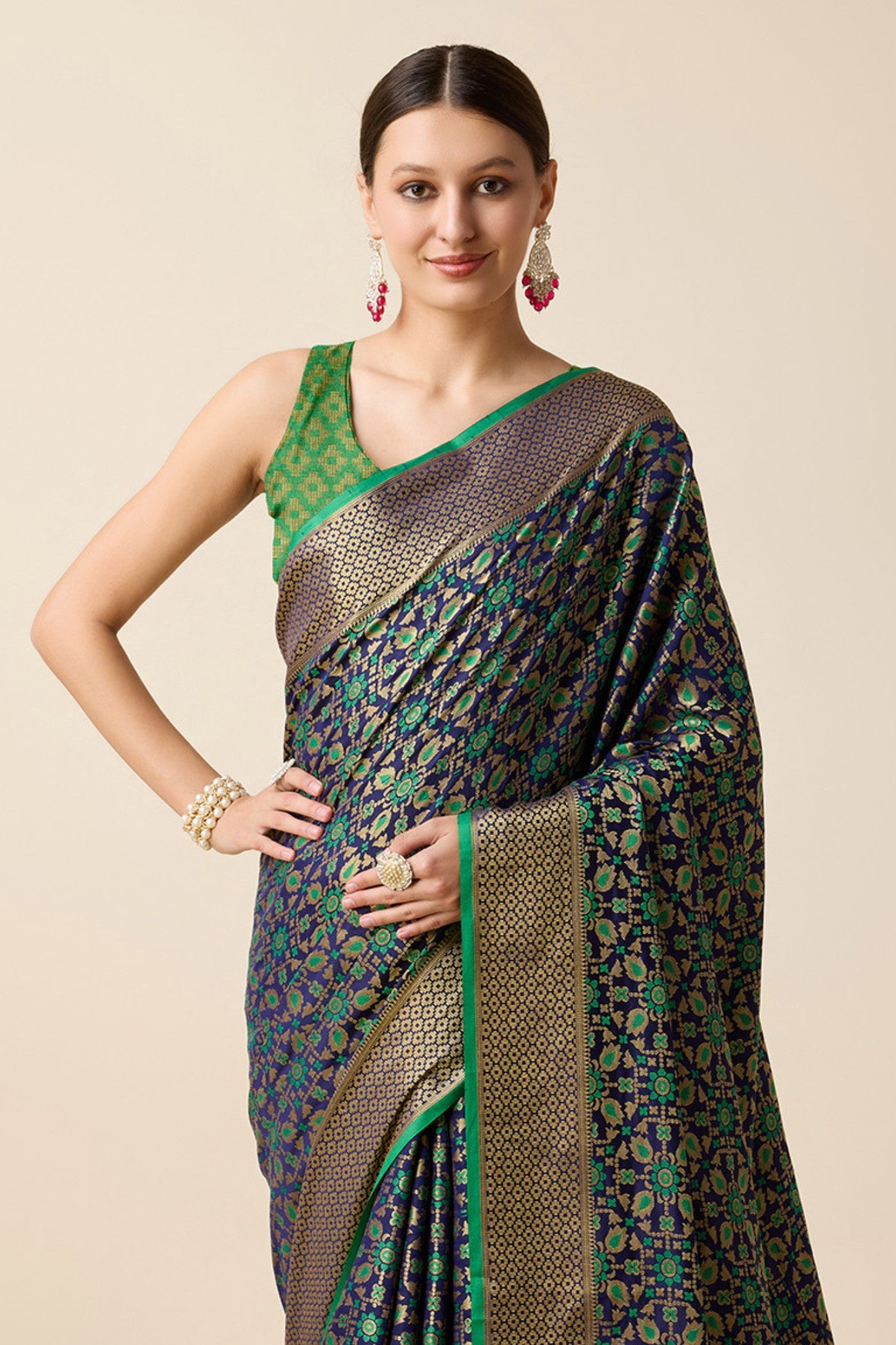 Buy MySilkLove Forest Green and Blue Zari Woven Banarasi Saree Online