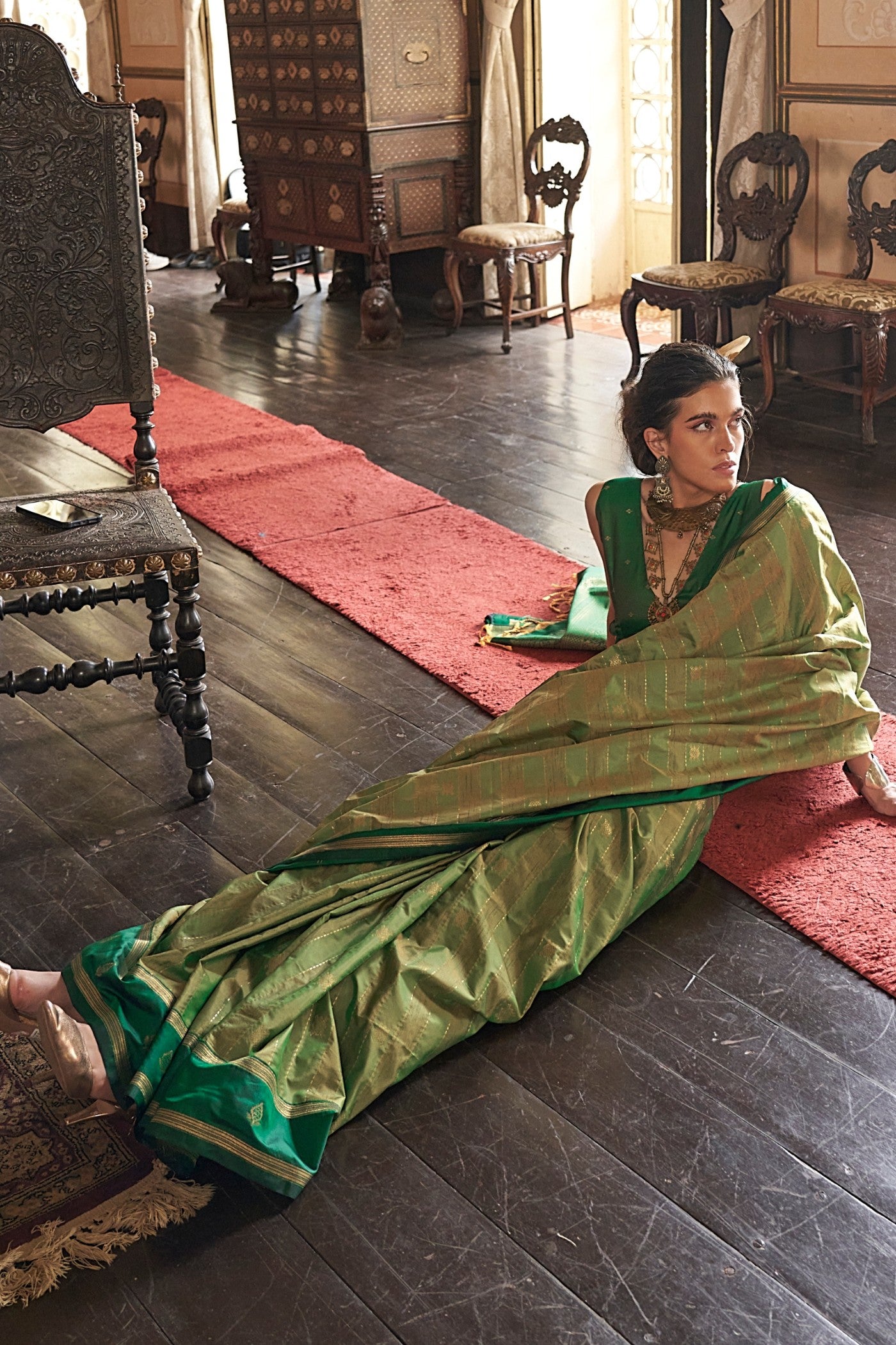 Buy MySilkLove Cambridge Green Tussar Handloom Silk Saree Online