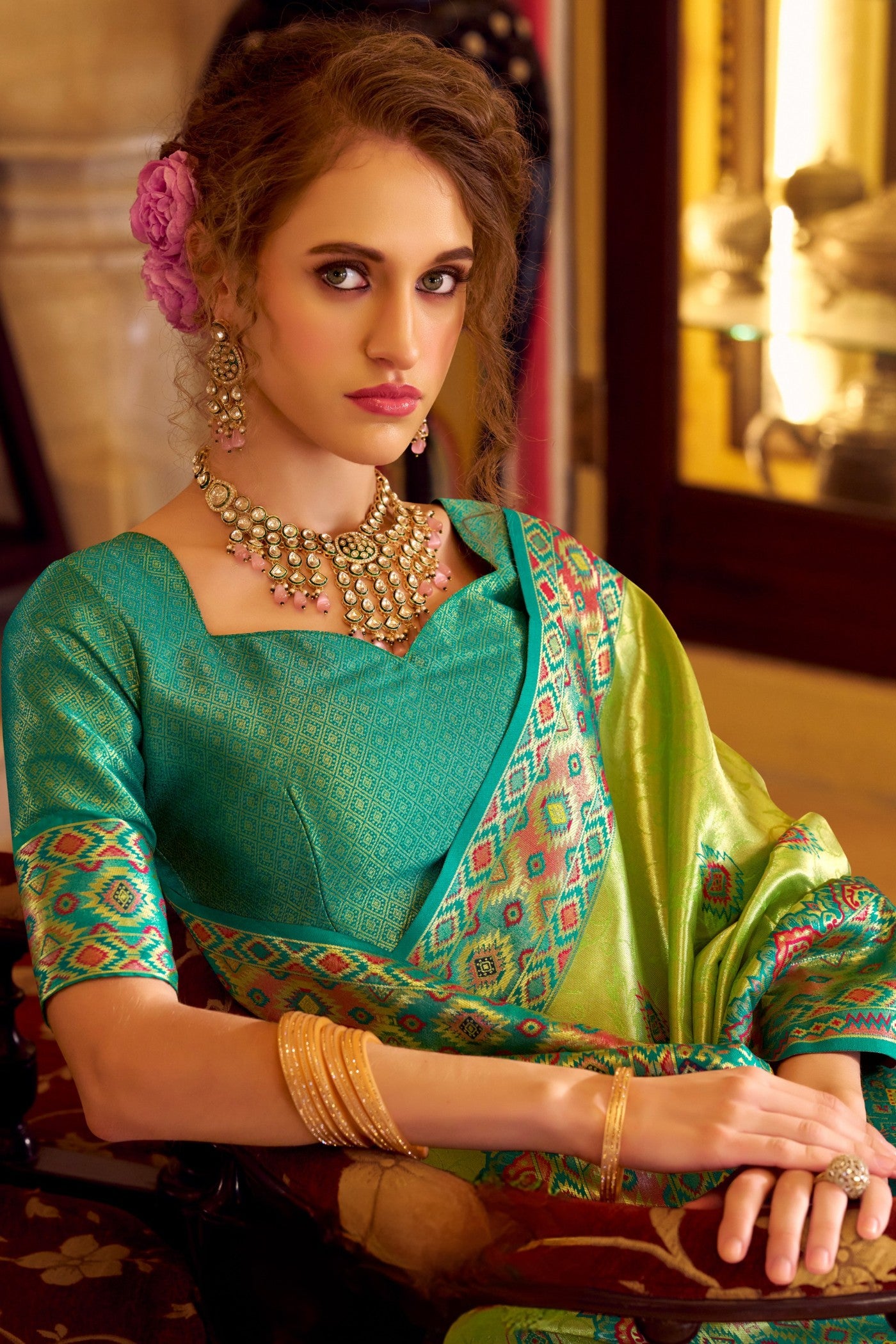 MySilkLove Celedon Green Woven Tissue Patola Silk Saree