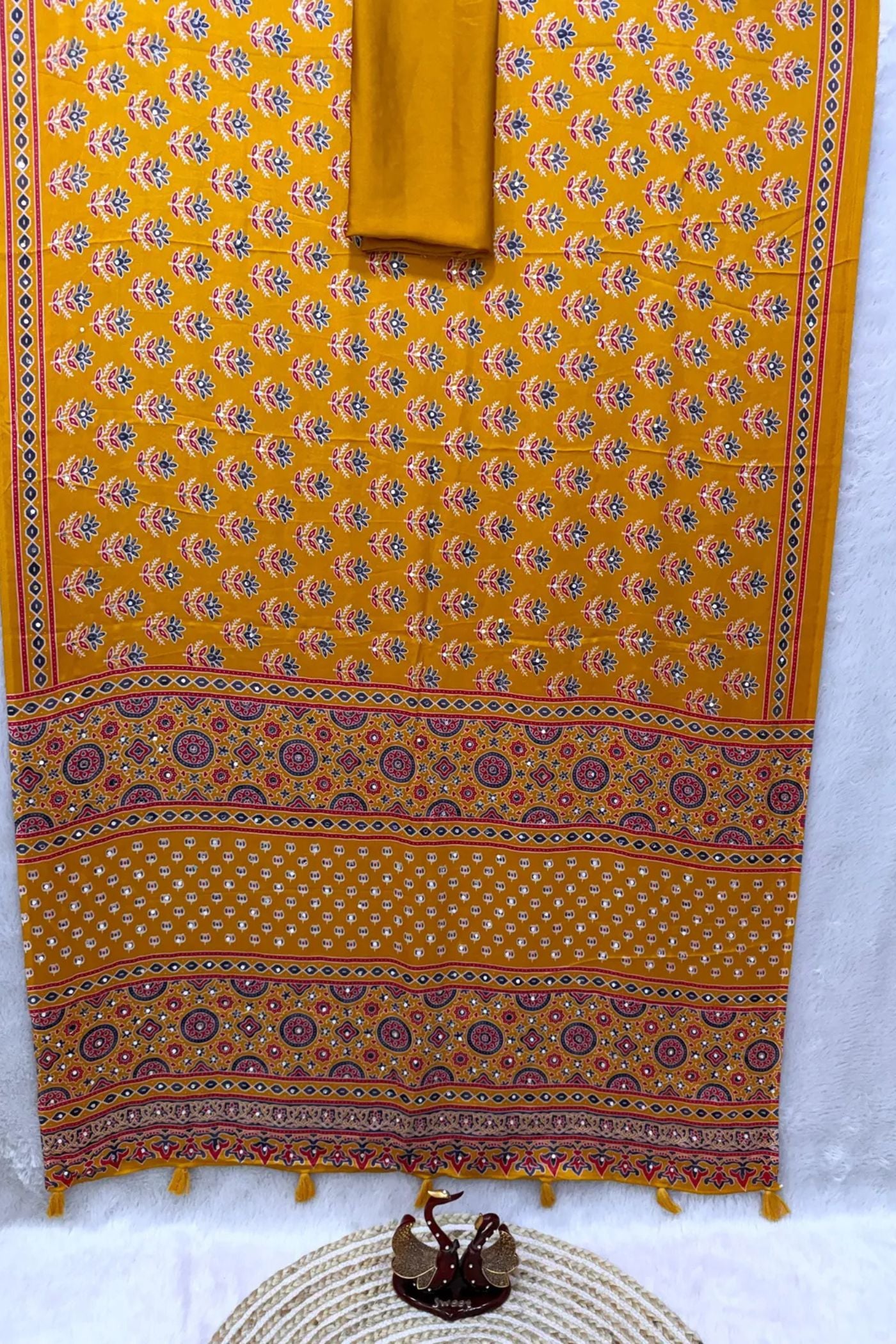 Buy MySilkLove Royal Purple Mirror Work Ajrakh Printed Saree Online