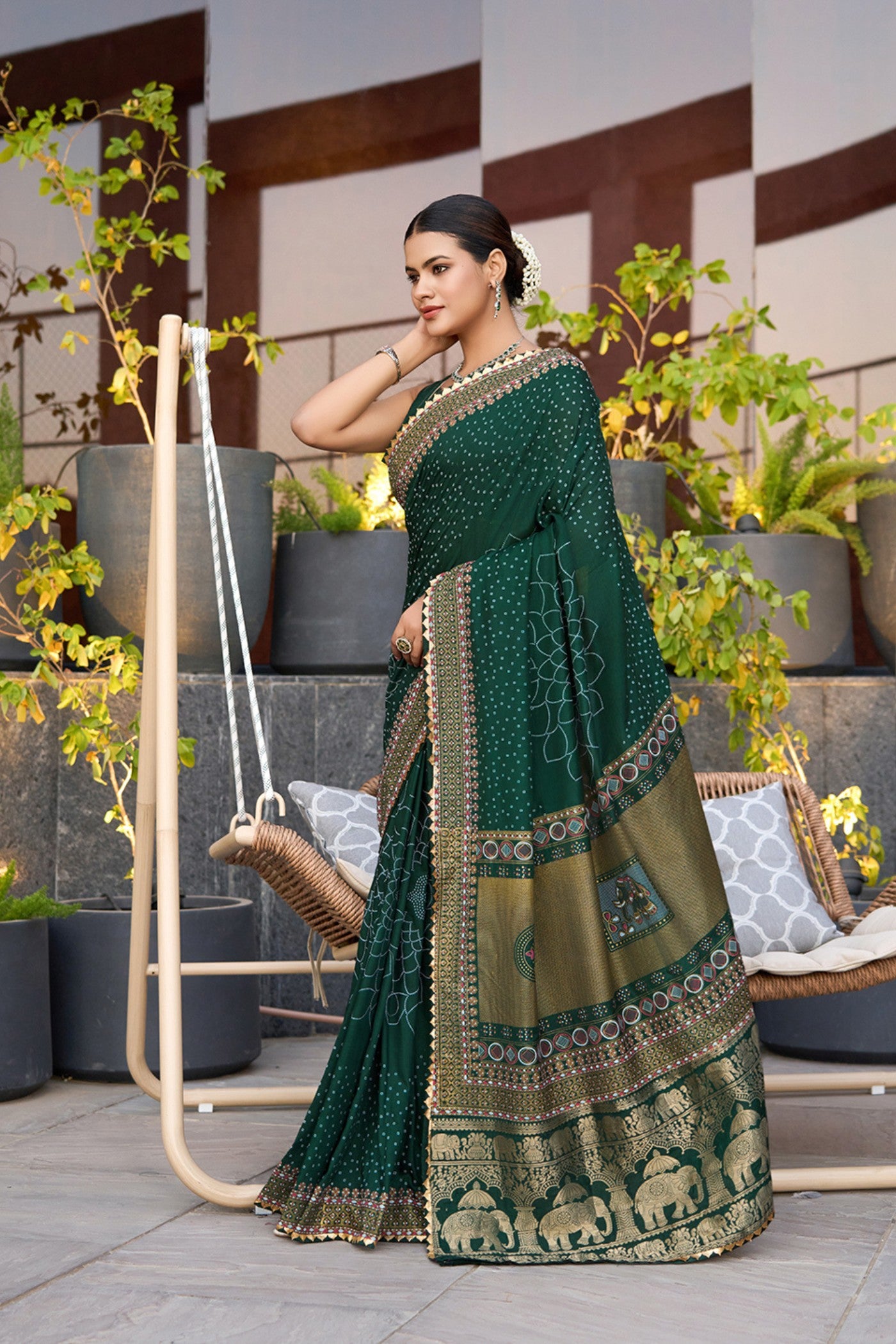 Buy MySilkLove Forest Green Printed Cotton Saree Online