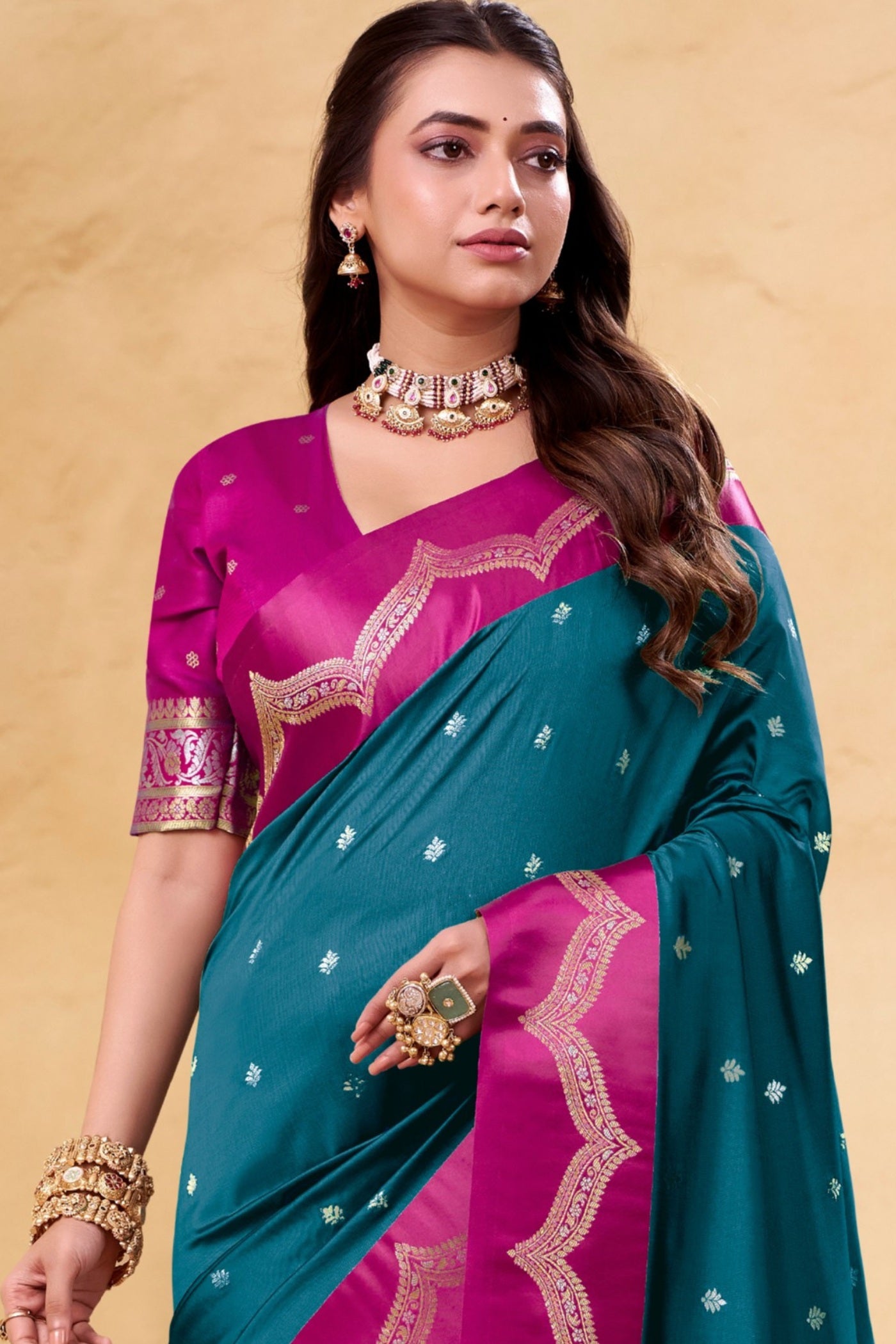 Buy MySilkLove Peacock Blue Woven Banarasi Satin Soft Silk Saree Online