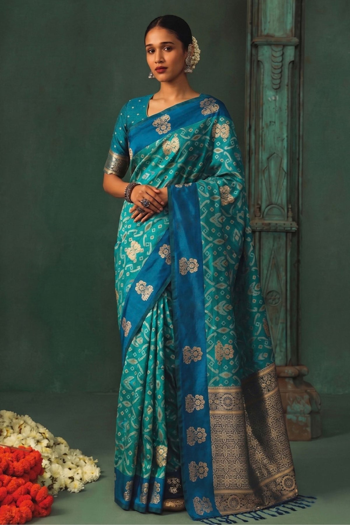 Buy MySilkLove Caribbean Blue Woven Banarasi Silk Saree Online