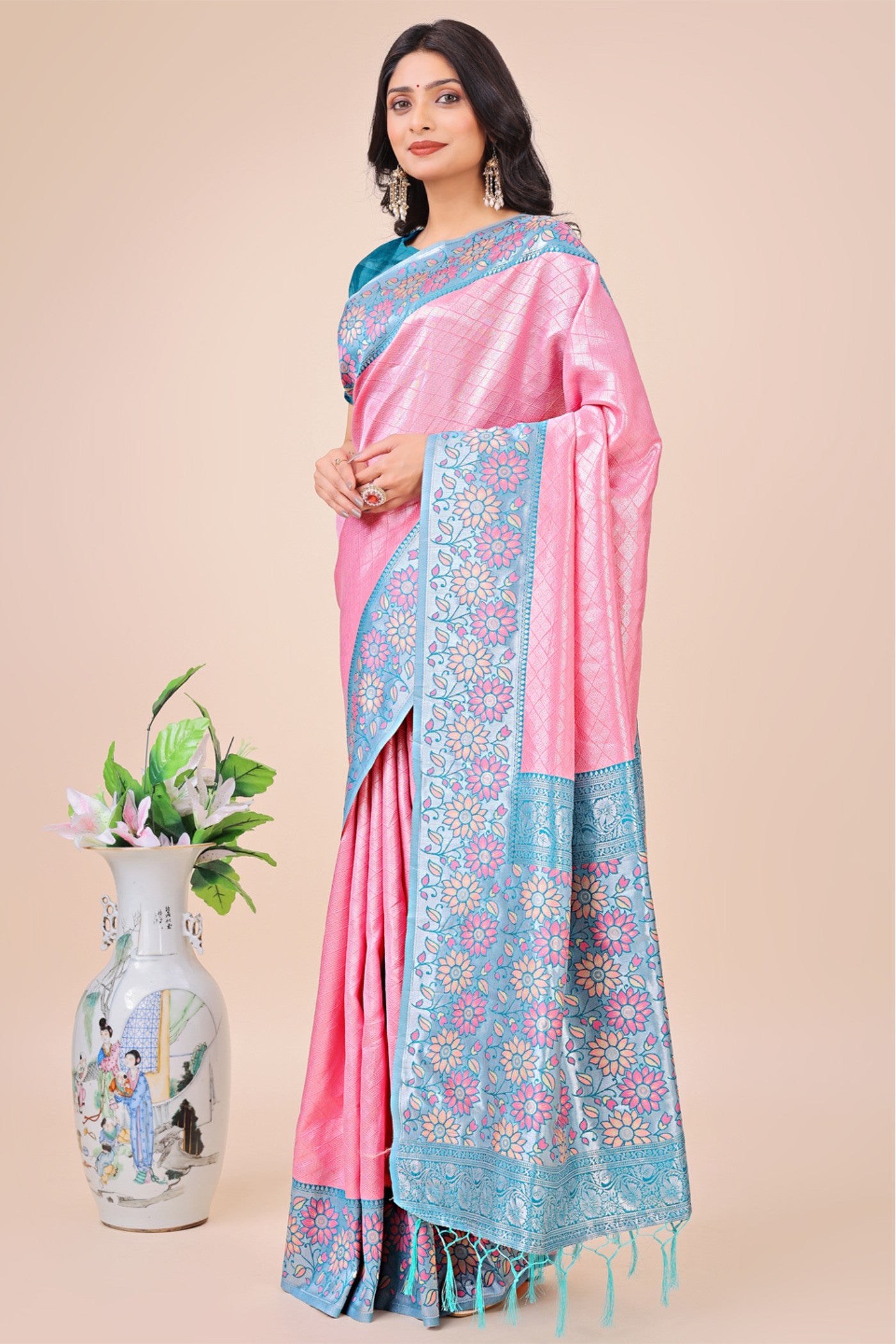 Buy MySilkLove Brink Pink Woven Banarasi Saree Online