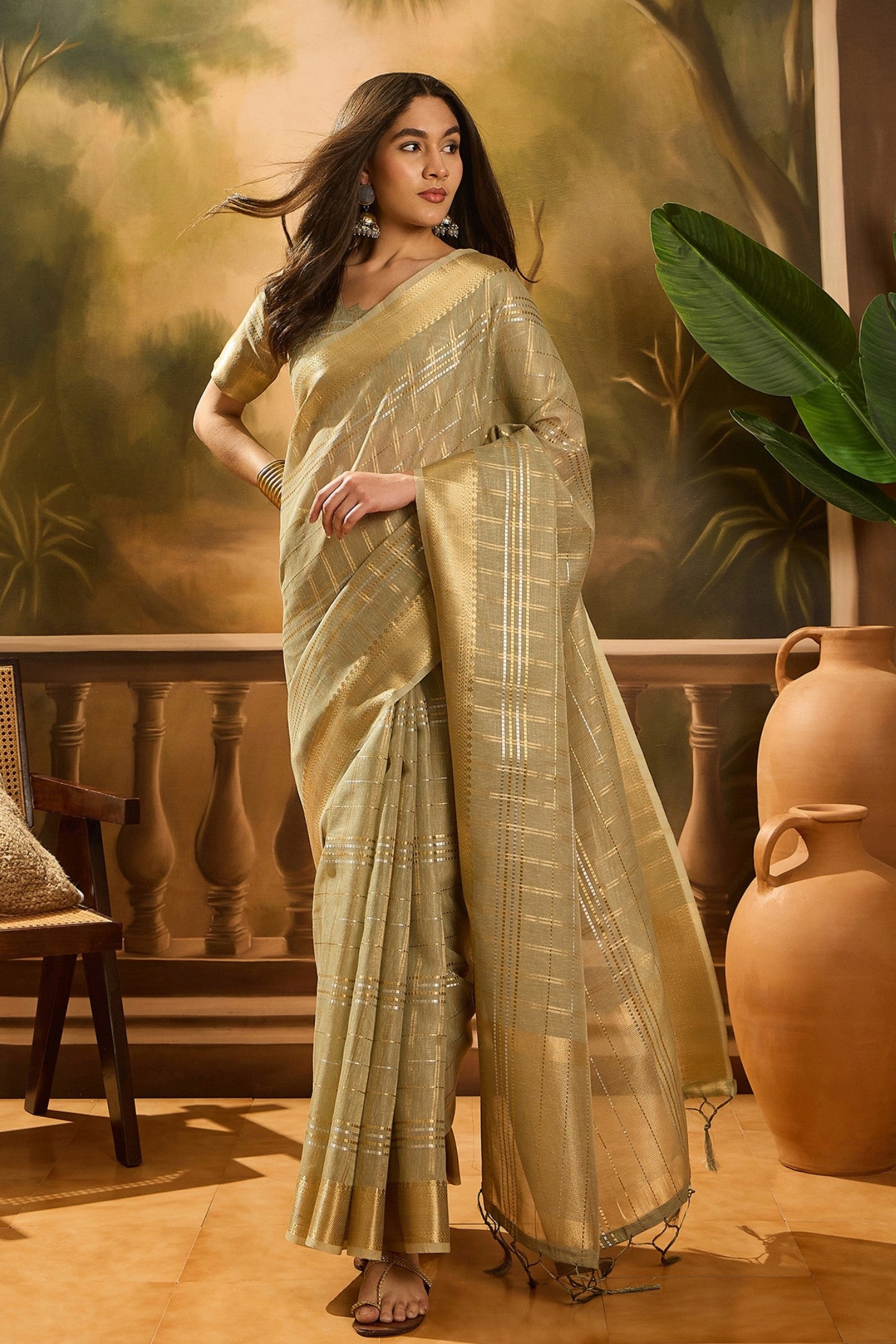 Buy MySilkLove Locust Green Woven Organza Saree Online