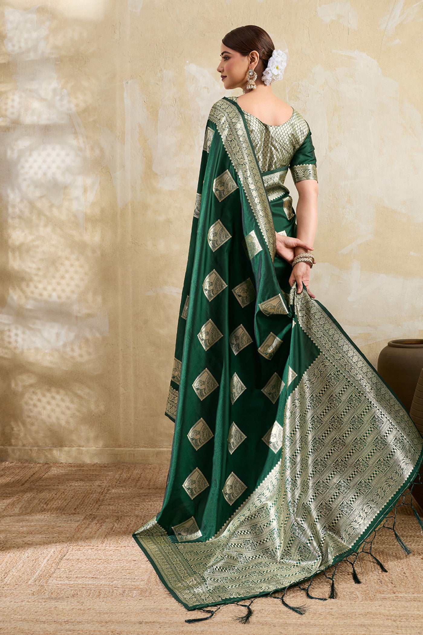 Buy MySilkLove Laurel Green Woven Banarasi Soft Silk Saree Online