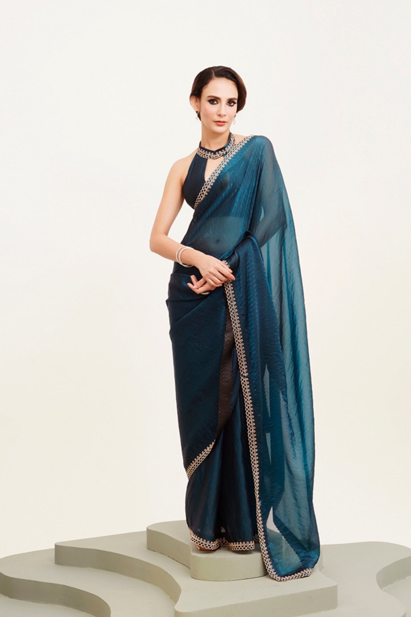 Buy MySilkLove Jasper Blue Satin Partywear Saree Online