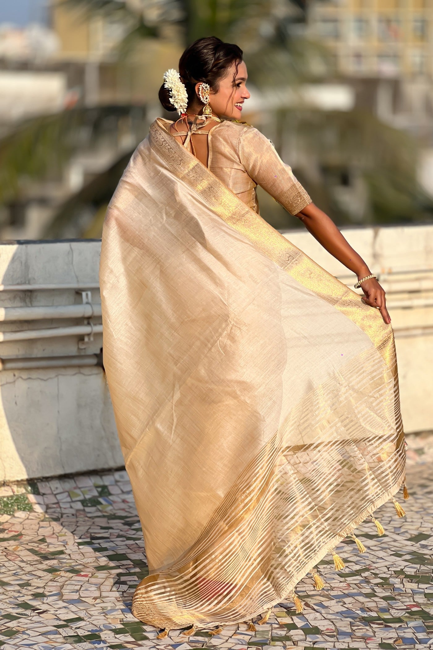 Buy MySilkLove Wheat Cream Tussar Silk Saree Online