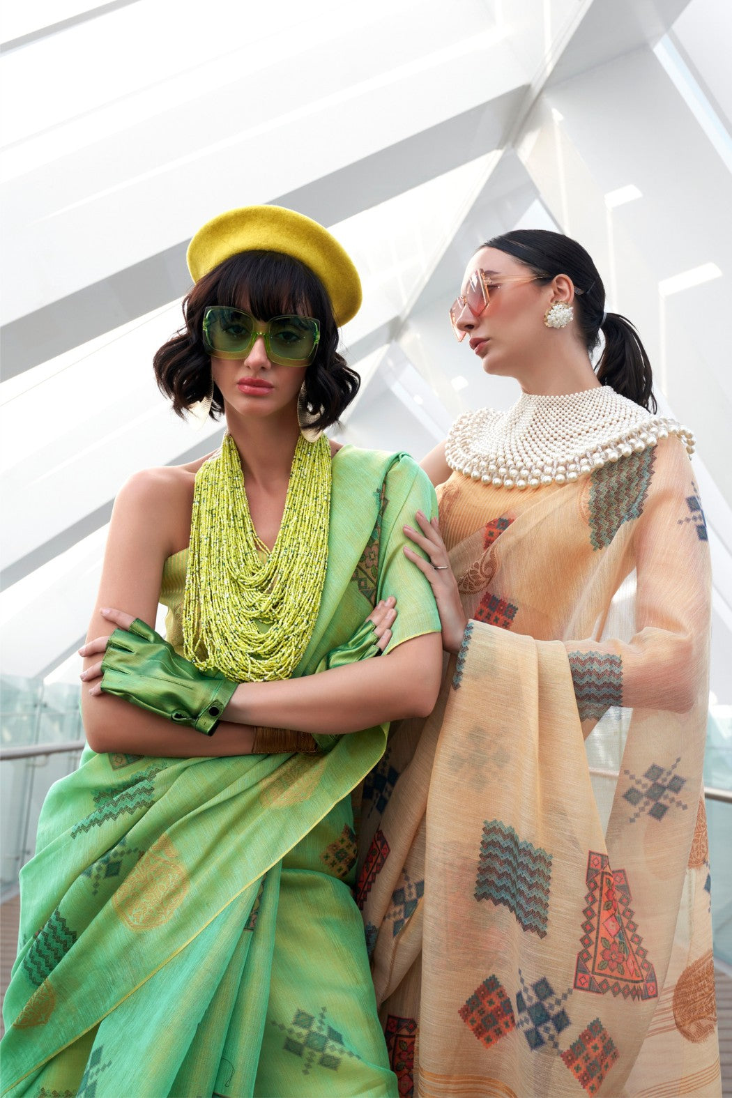Buy MySilkLove Malta Cream Printed Handloom Zari Tissue Saree Online