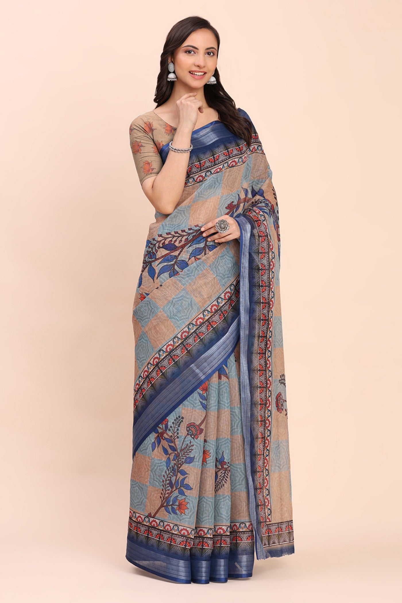 Buy MySilkLove Ice Blue Woven Linen Cotton Saree Online