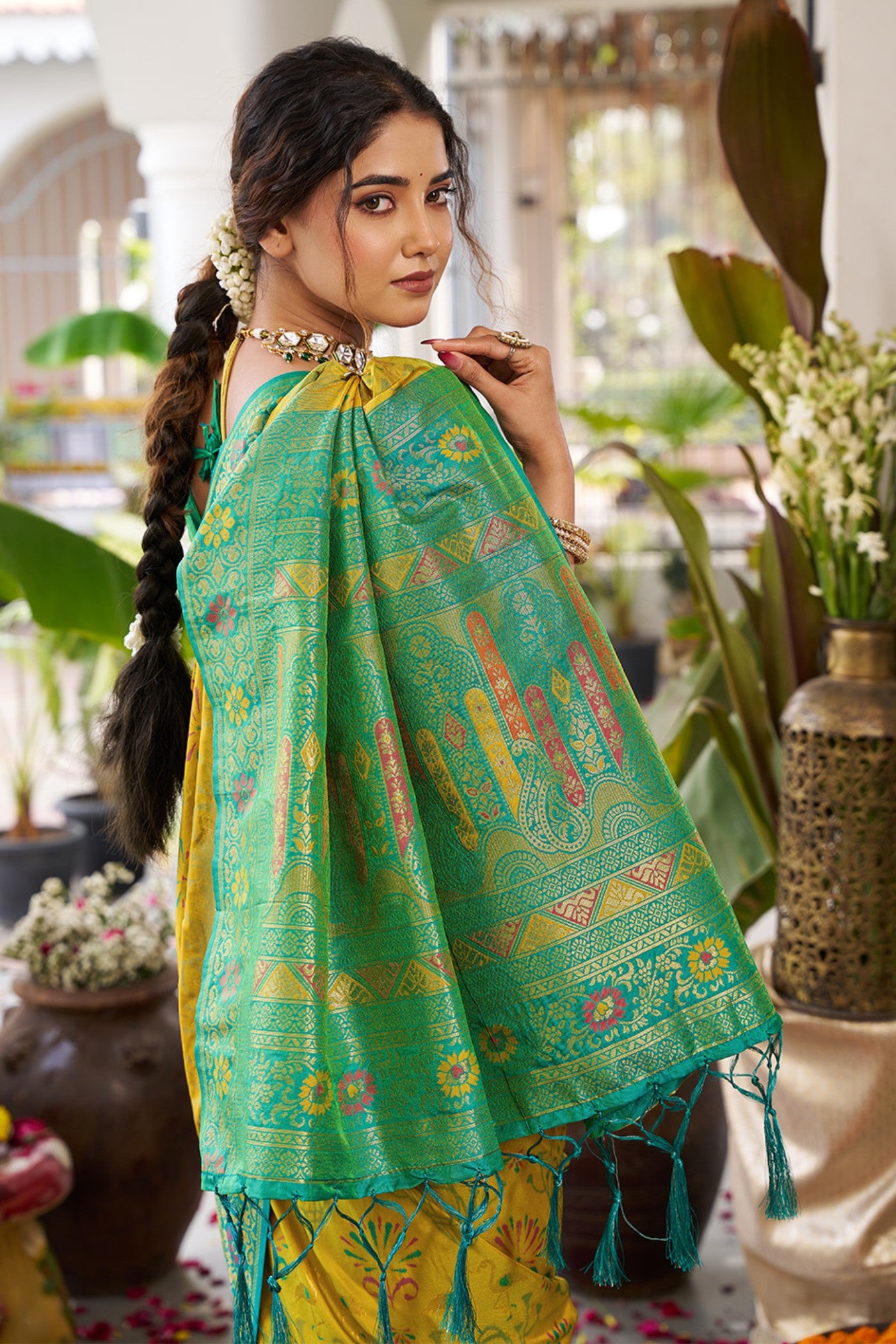 Buy MySilkLove Trombone Yellow Banarasi Woven Soft Silk Saree Online
