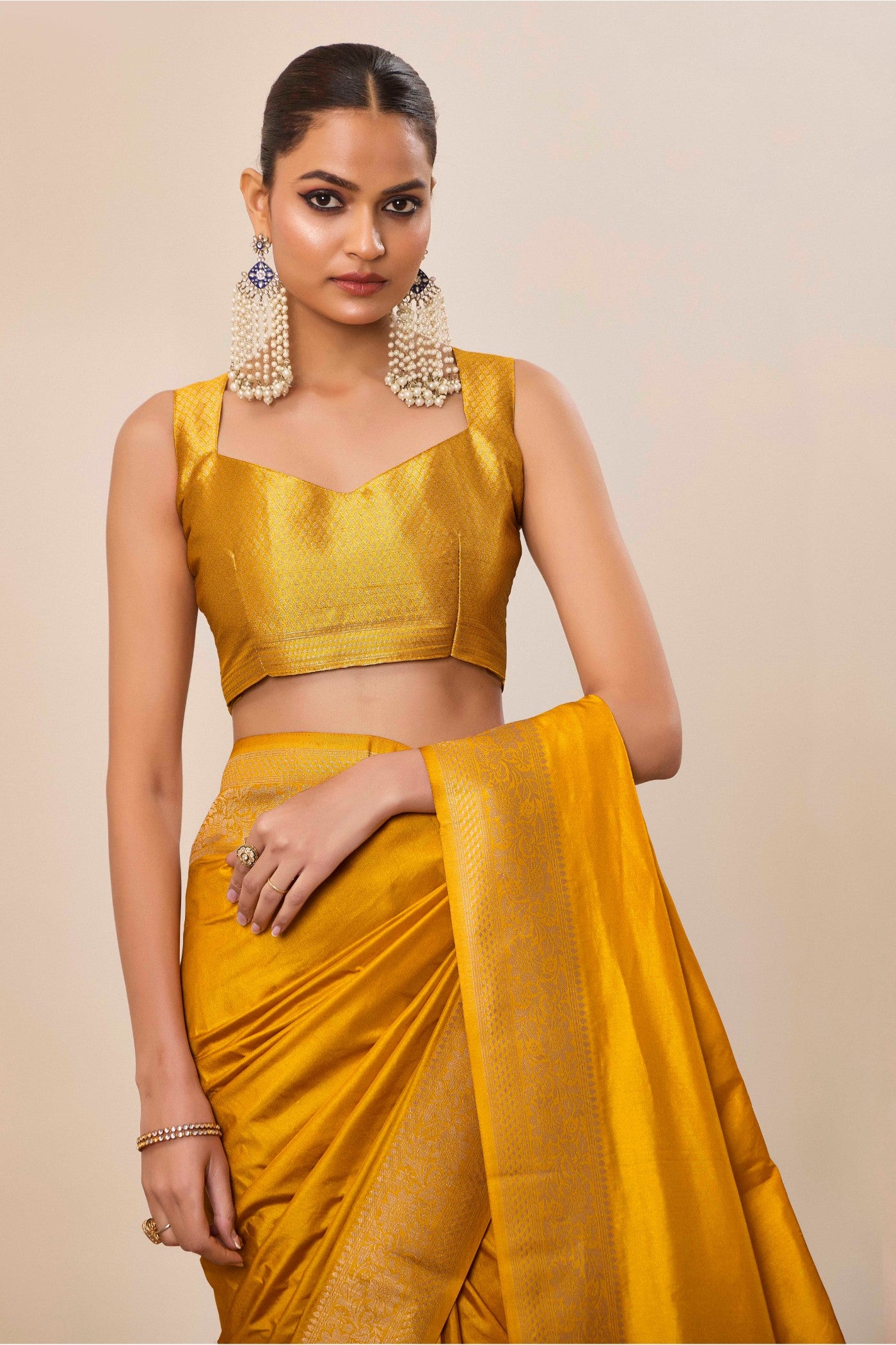 Buy MySilkLove Saffron Yellow Woven Dola Silk Saree Online