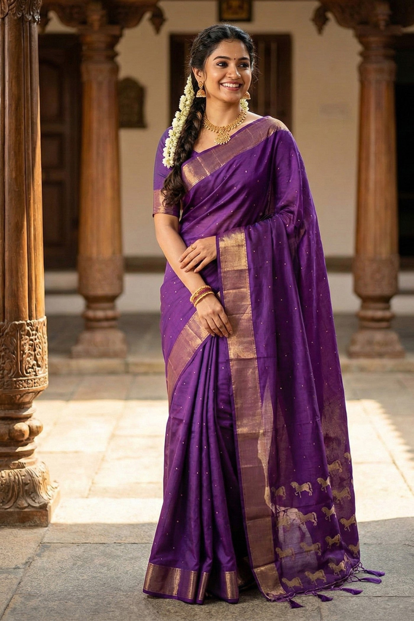 Buy MySilkLove Berry Purple Banarasi Woven Soft Silk Saree Online