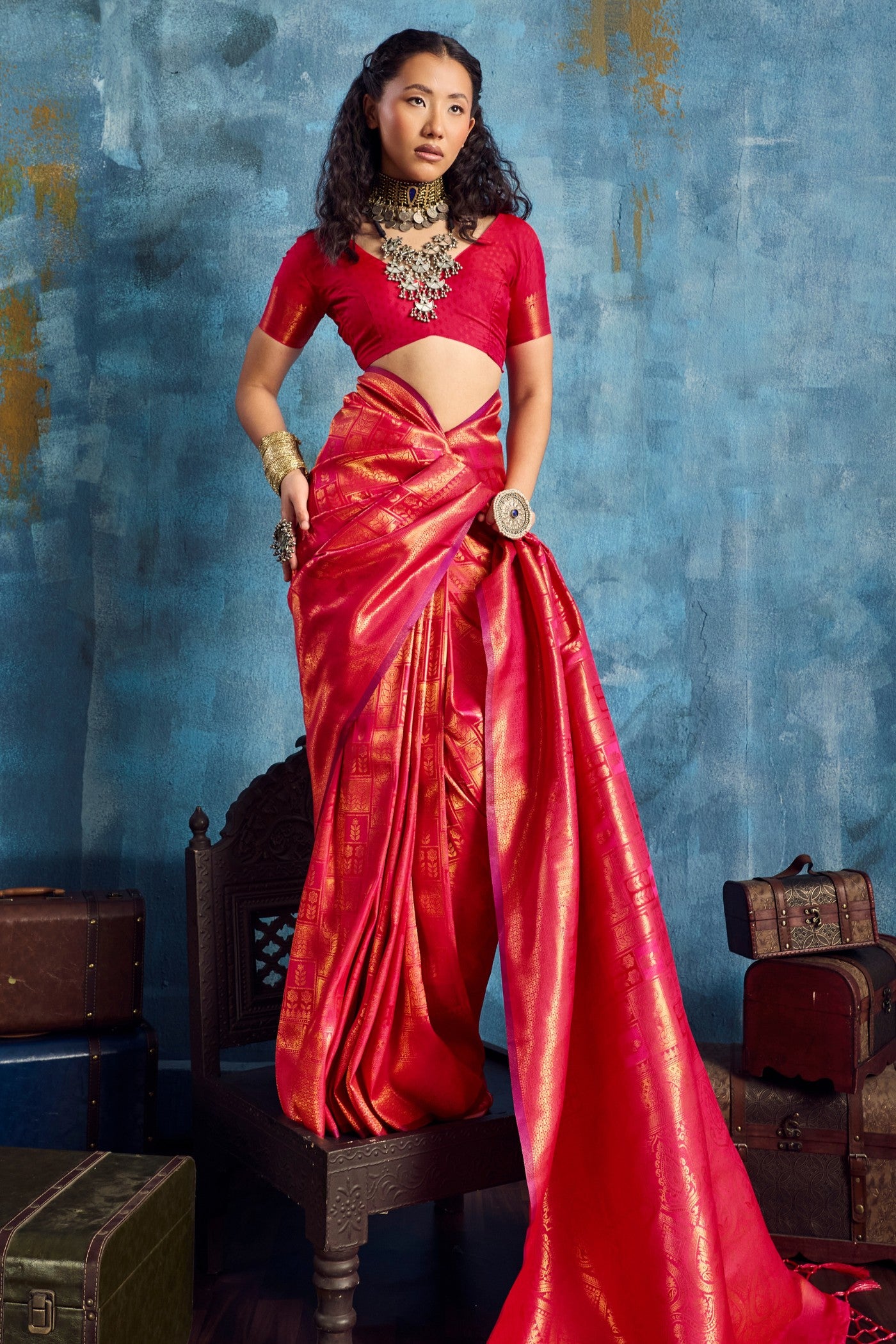 Buy MySilkLove Ruby Red Kanjivaram Handloom Saree Online