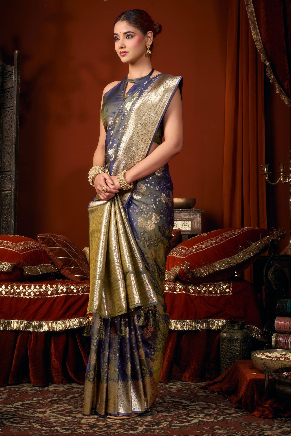 Buy MySilkLove Storm Cloud Grey Woven Banarasi Jacquard Soft Silk Saree Online
