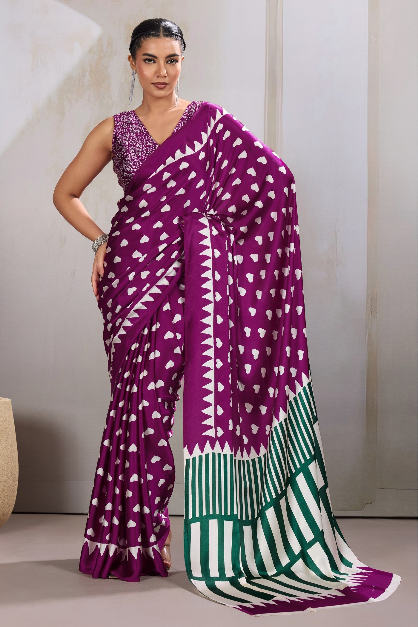 Buy MySilkLove Magenta Purple Printed Satin Crepe Silk Saree Online