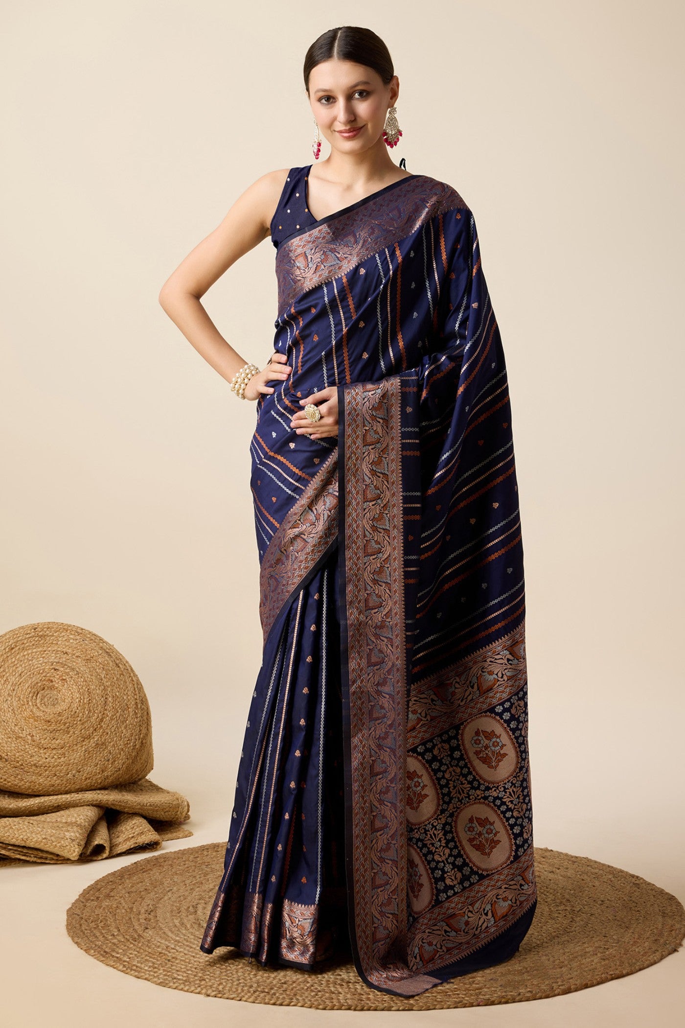 Buy MySilkLove Midnight Blue Zari Woven Banarasi Saree Online