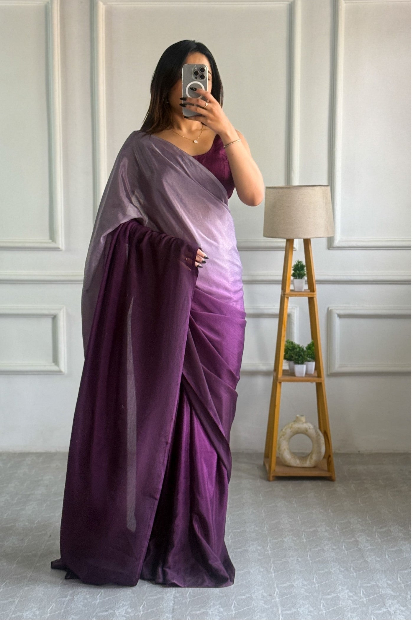 Buy MySilkLove Thistle Purple Chinon Ready To Wear Saree Online